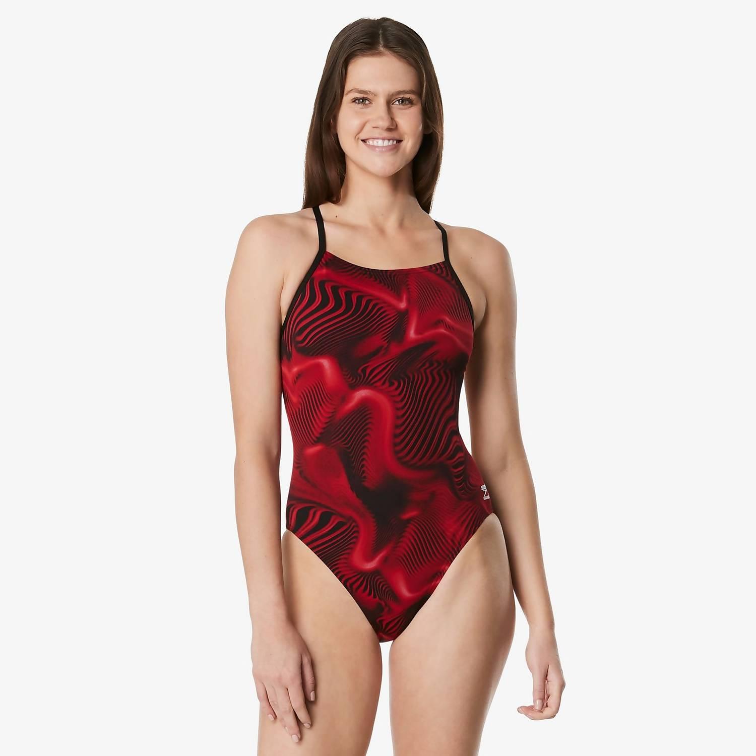 Speedo Fusion Vibe Cross Back Swimsuit - Women's One Piece Athletic Swimwear for Lap Swimming, Water Aerobics & Pool Workouts