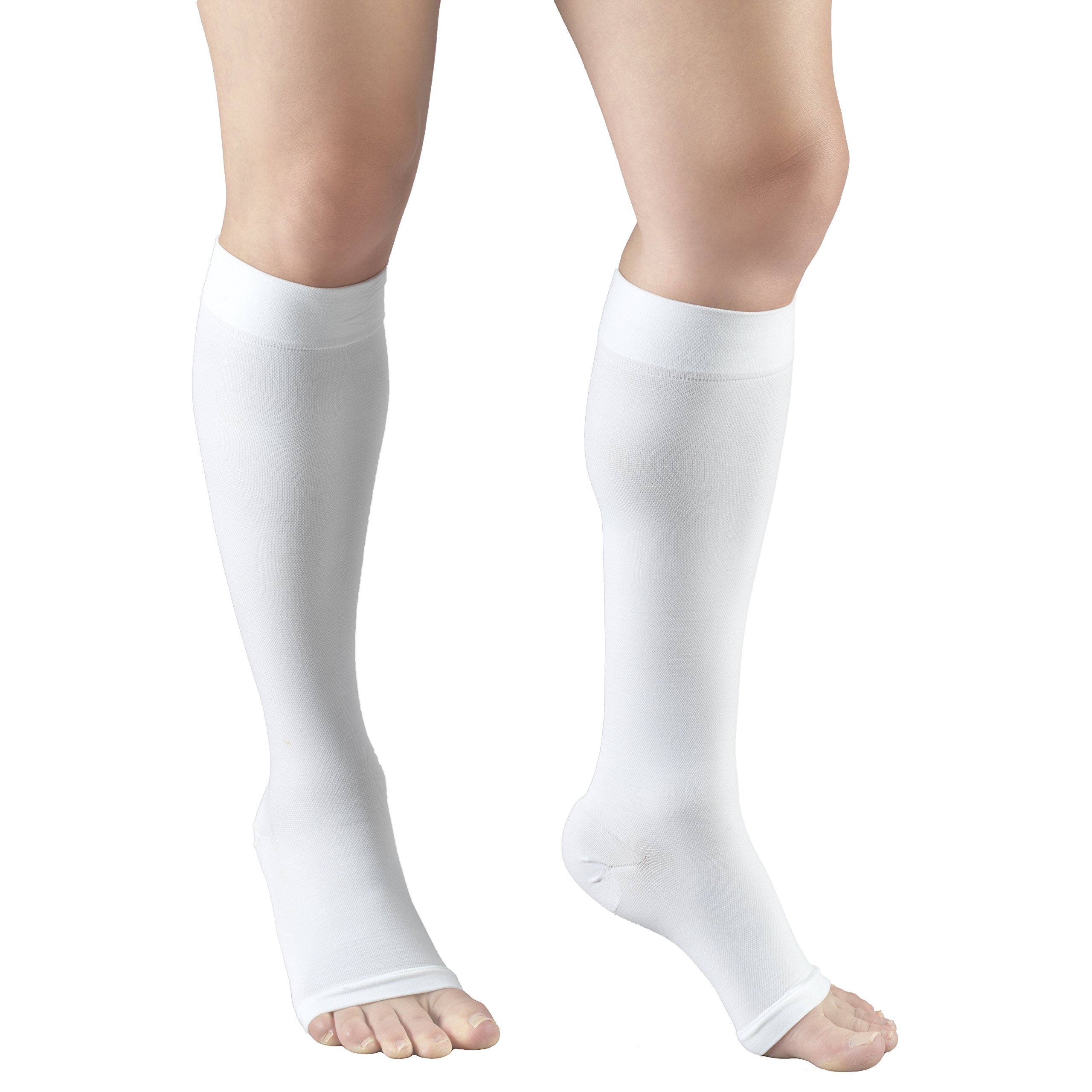 Truform 30-40 mmHg Medical Compression Socks for Men & Women - Knee High Open Toe Support Stockings in White (Large Size) - Ideal for Circulation, Varicose Veins & Post-Surgery Recovery