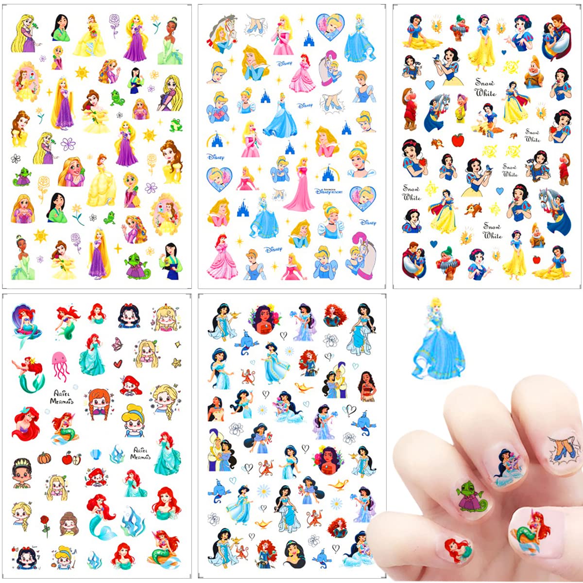 Cute Cartoon Nail Art Stickers - Kawaii 3D Self-Adhesive Nail Decals for Women & Girls - DIY Manicure Designs - 5 Sheets - Perfect for Parties, Weddings, and Everyday Nail Decorations