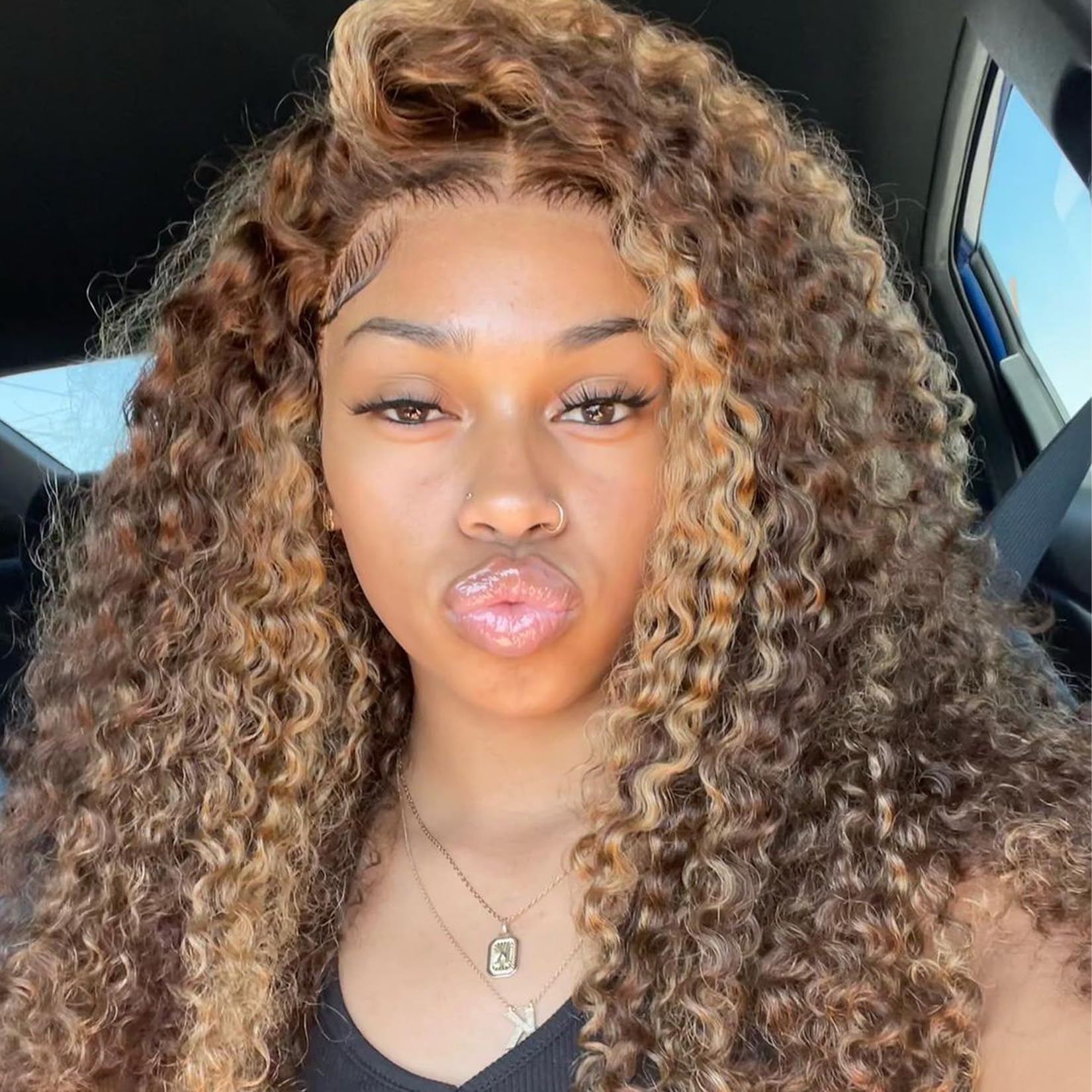 26 Inch Honey Blonde Ombre Highlight Lace Front Wig - 180% Density Human Hair with 13x4 Transparent Lace - Water Wave Style for Women | Perfect for Daily Wear, Cosplay, Parties & Special Occasions