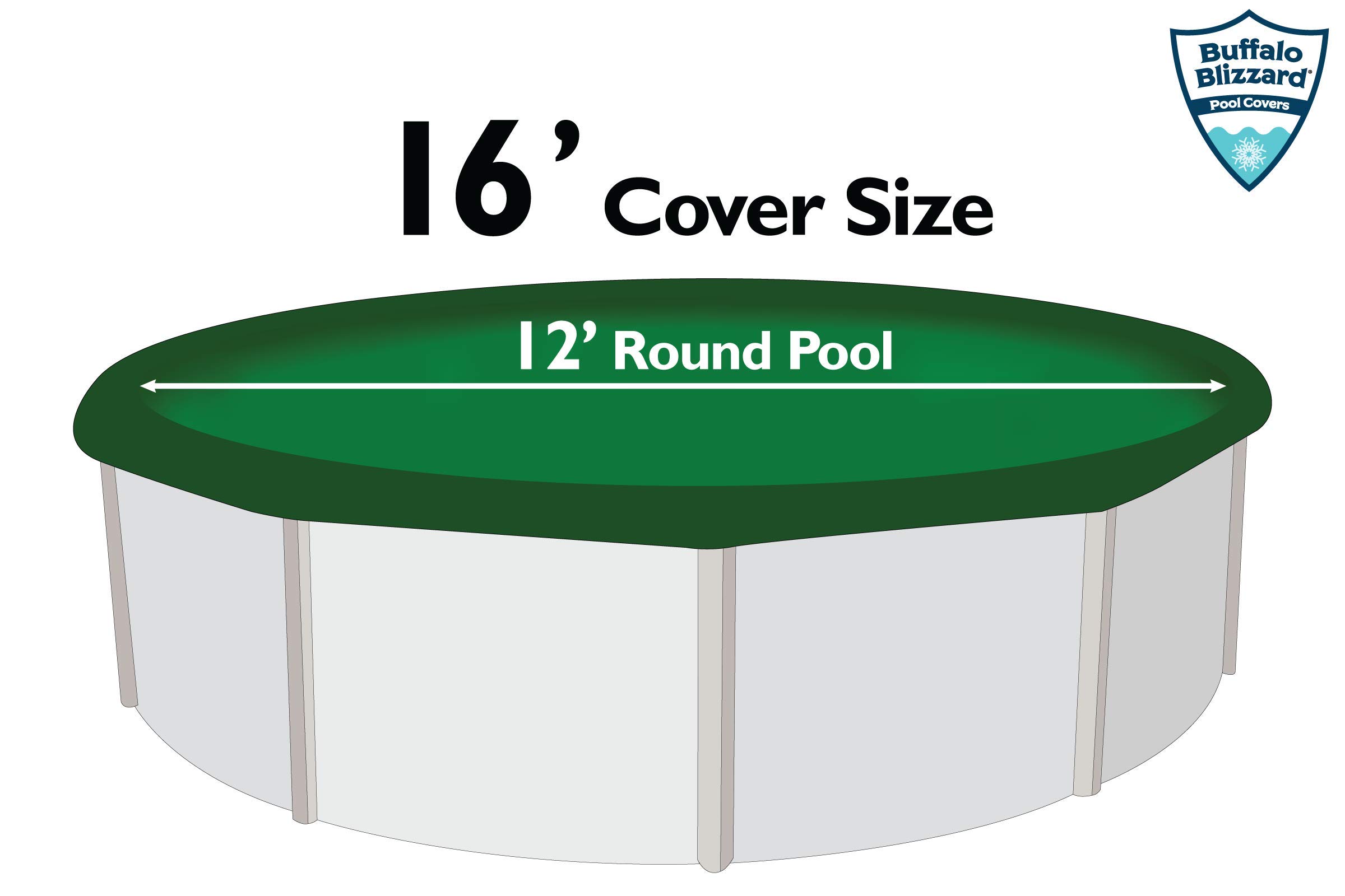 Buffalo Blizzard Ripstopper Winter Pool Cover for 12-Foot Round Above Ground Pools | Heavy Duty Green Tarp with 4-Foot Overlap & Air Pillow | Secure Snow Protection for Inground/Above Ground Pools | Perfect for Winterizing and Protecting Your Pool from Ice, Debris and Harsh Weather
