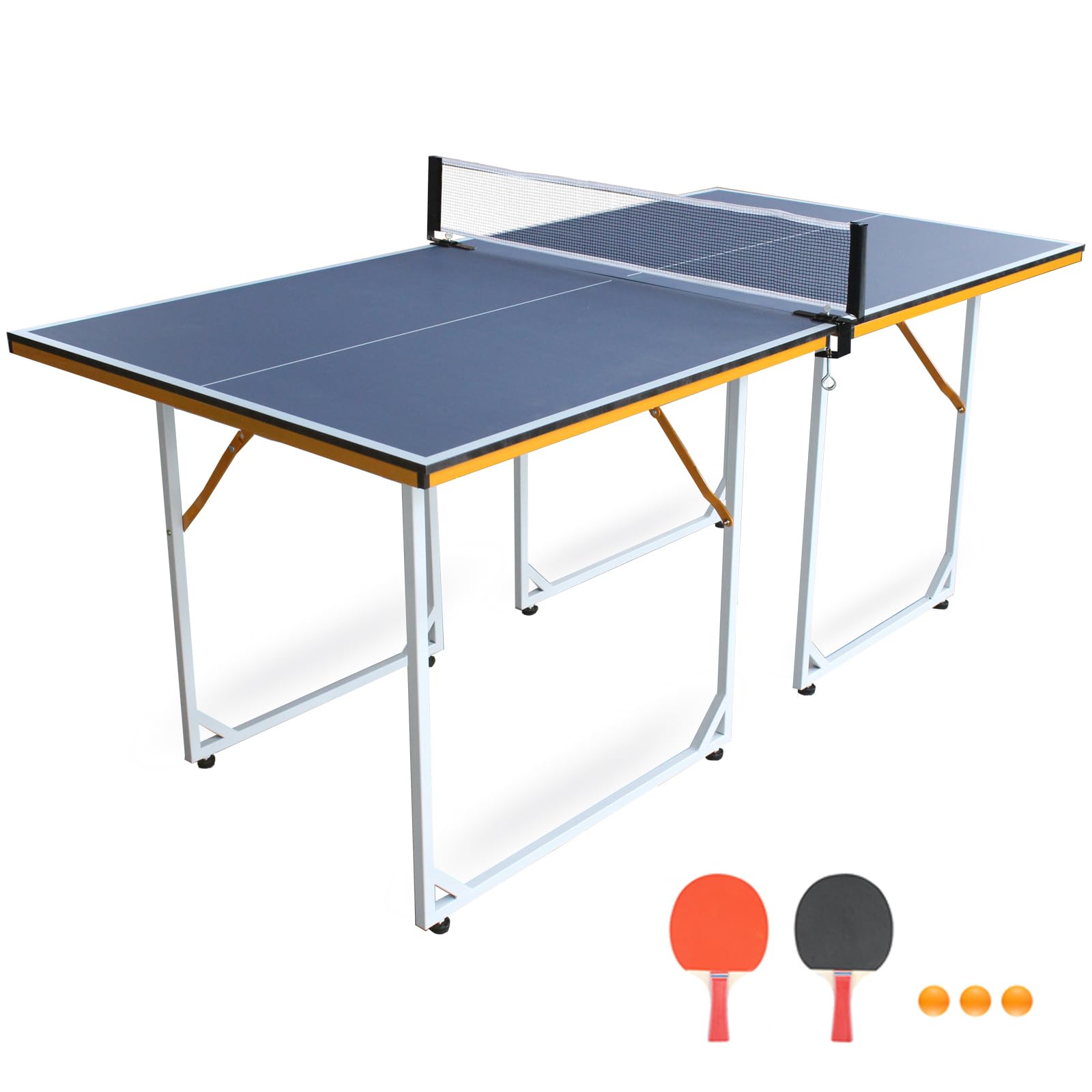 Foldable 4.5ft/6ft Portable Ping Pong Table Set with 2 Paddles, 3 Balls & Net - Indoor Outdoor Table Tennis Game for Backyard, Basement, Office & Party Fun