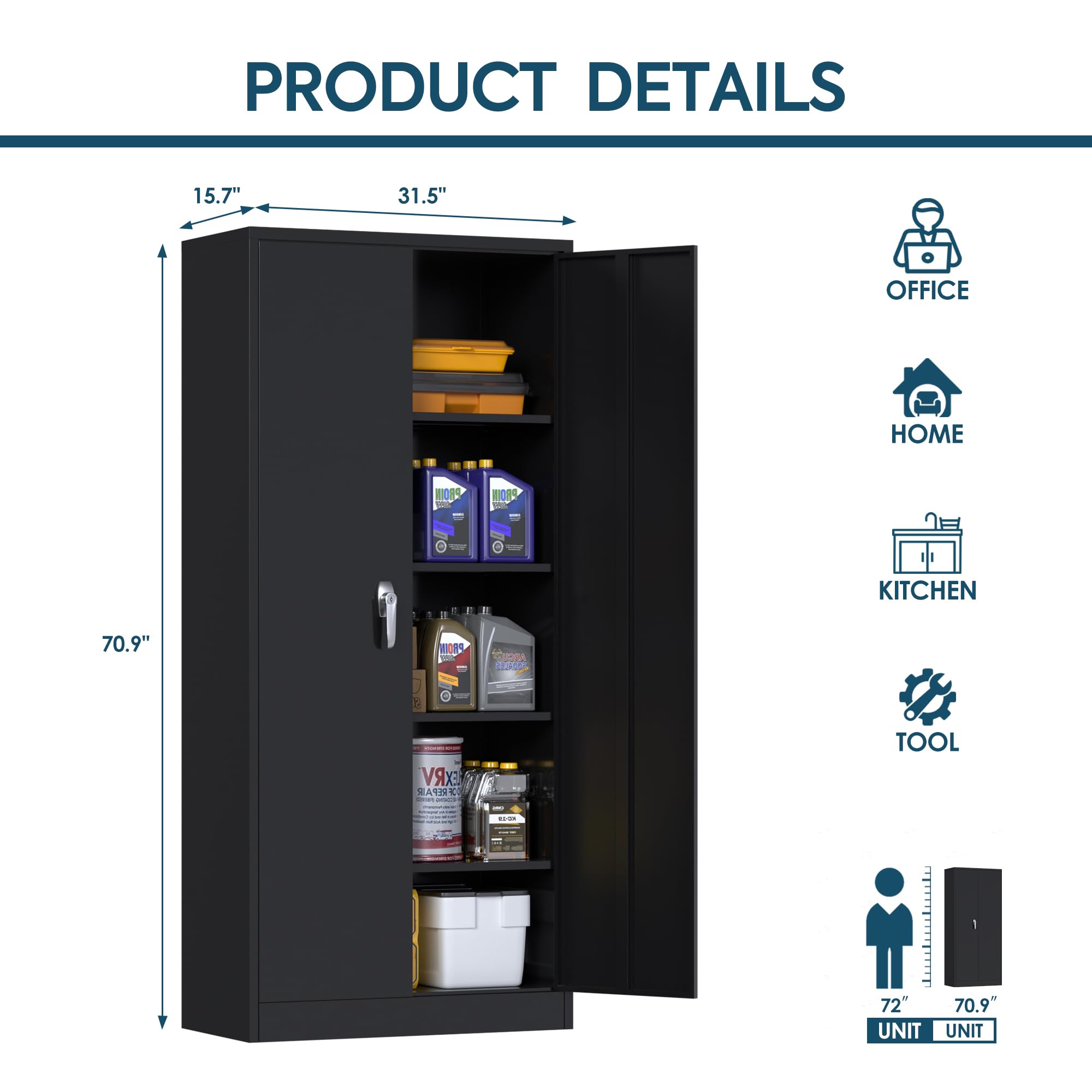 Heavy Duty Metal Storage Cabinet with Lock - 71