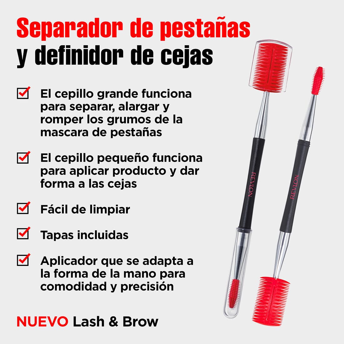 Revlon Duo Lash & Brow Styling Brush - 2-in-1 Eyelash Comb & Eyebrow Grooming Tool (1 Piece) - Perfect for Salon, Home Use & Travel Makeup Kit
