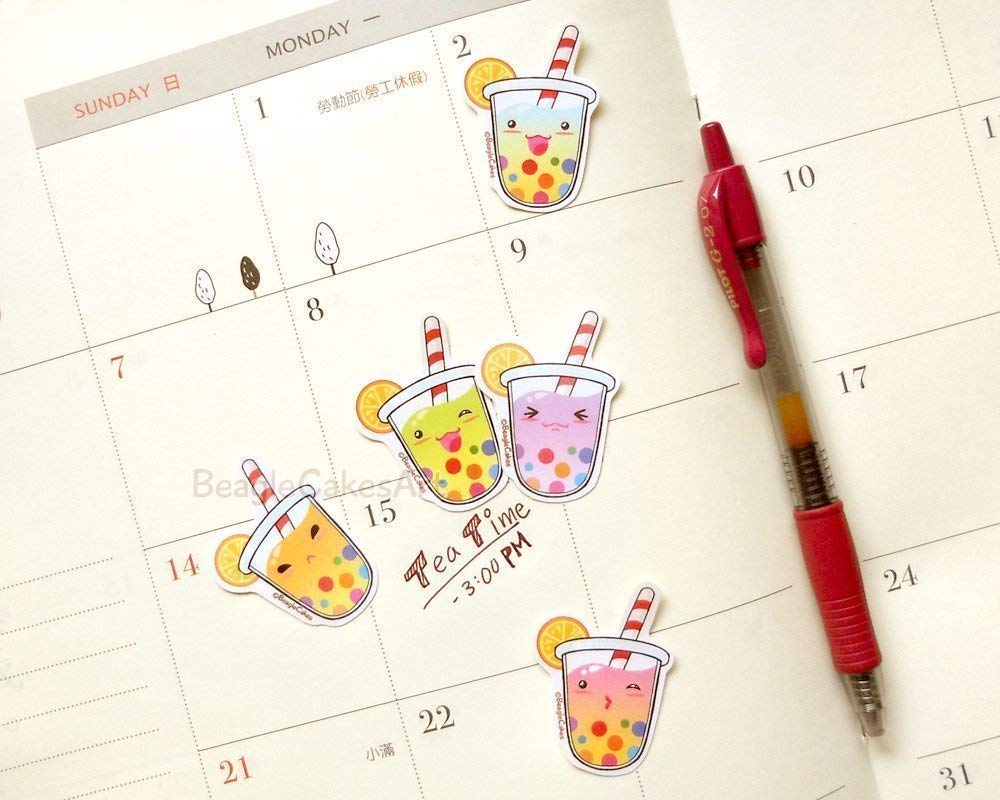 Rainbow Bubble Tea Stickers - Kawaii Cute Drink Stickers for Planners, Journals, Scrapbooks | Funny Gifts & Party Favors | Perfect for DIY Crafts, Water Bottles, Laptop Decoration