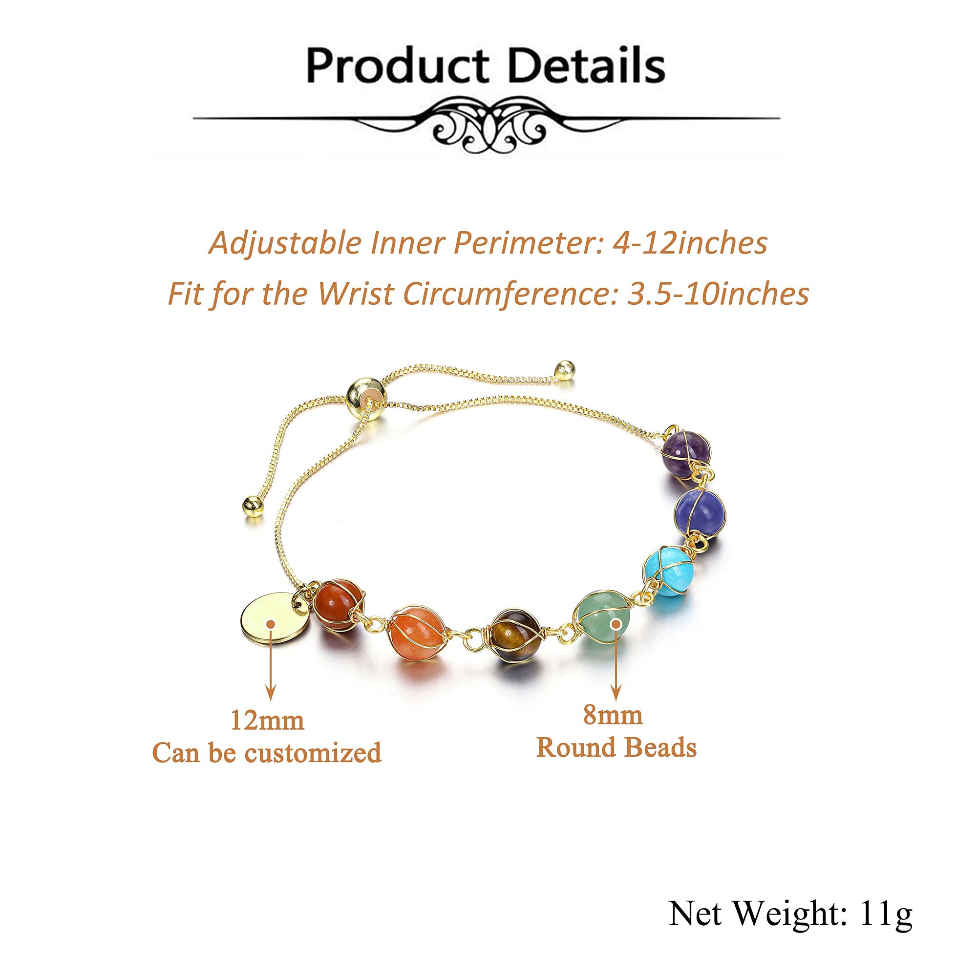 7 Chakra Healing Crystal Bracelet for Women - Adjustable 14K Gold Plated Ankle Bracelet with Stone Beads - Spiritual Balance & Positive Energy - Perfect Birthday Gift for Mom, Wife, Sister | Yoga, Meditation, Daily Wear