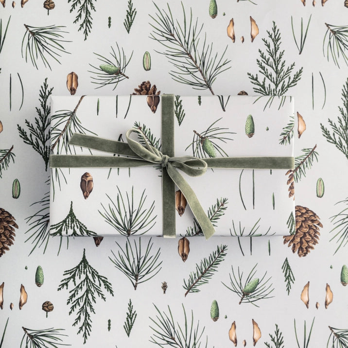 Premium White Pine Grey Christmas Wrapping Paper - Eco-Friendly Holiday Gift Wrap for Presents, Tree Decorations & Festive Packaging (20