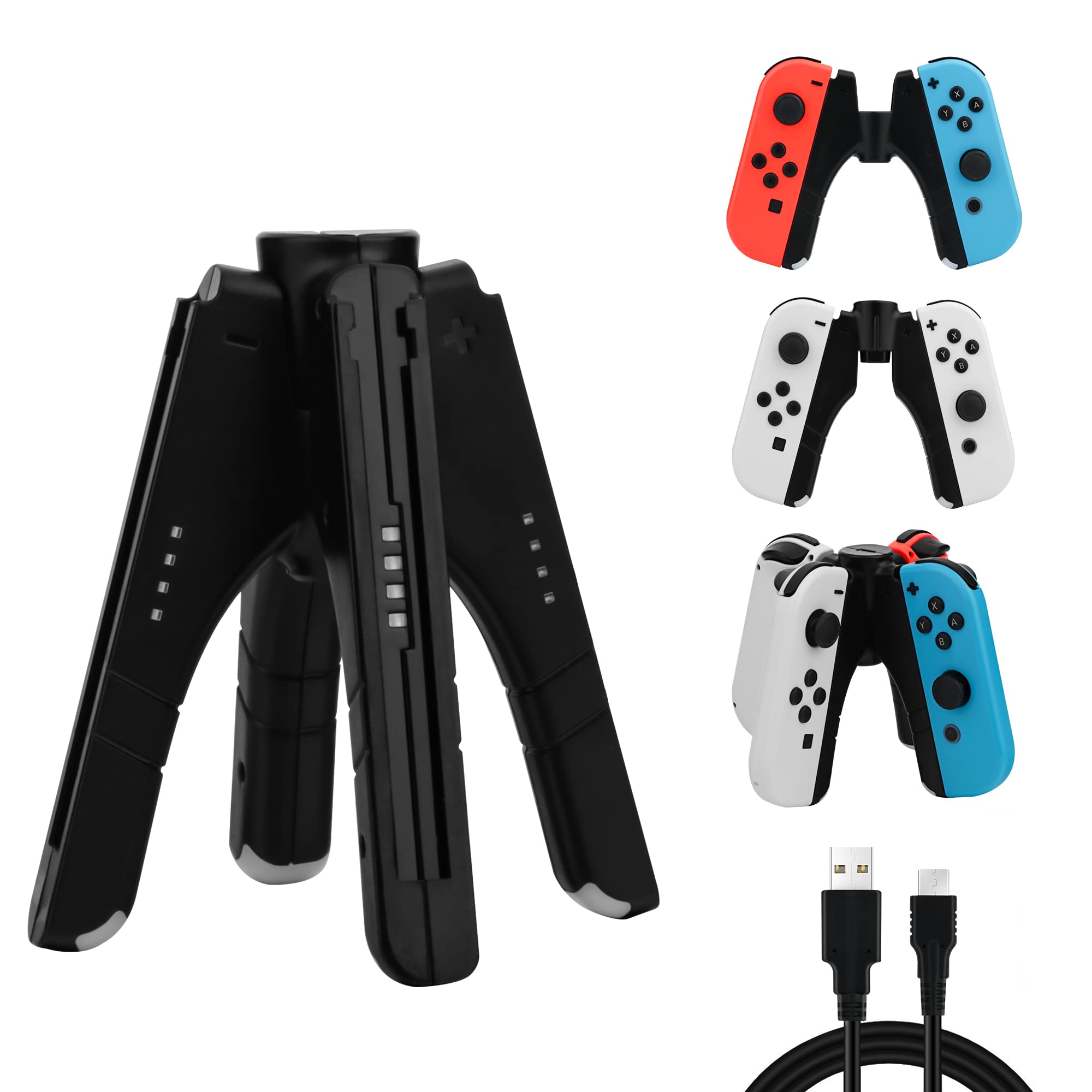 4 in 1 Controller Charger Grip for Nintendo Switch JoyCon & Switch OLED - FANPL JoyCon Charging Dock with LED Indicator, USB Cable | Converts to Grip or Stand | Perfect for Gaming at Home or Travel