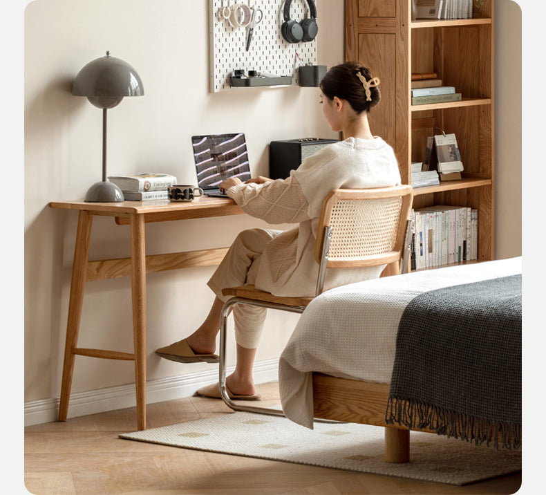 Solid Oak & Cherry Wood Narrow Office Desk - Compact Workspace Solution for Small Spaces & Home Offices