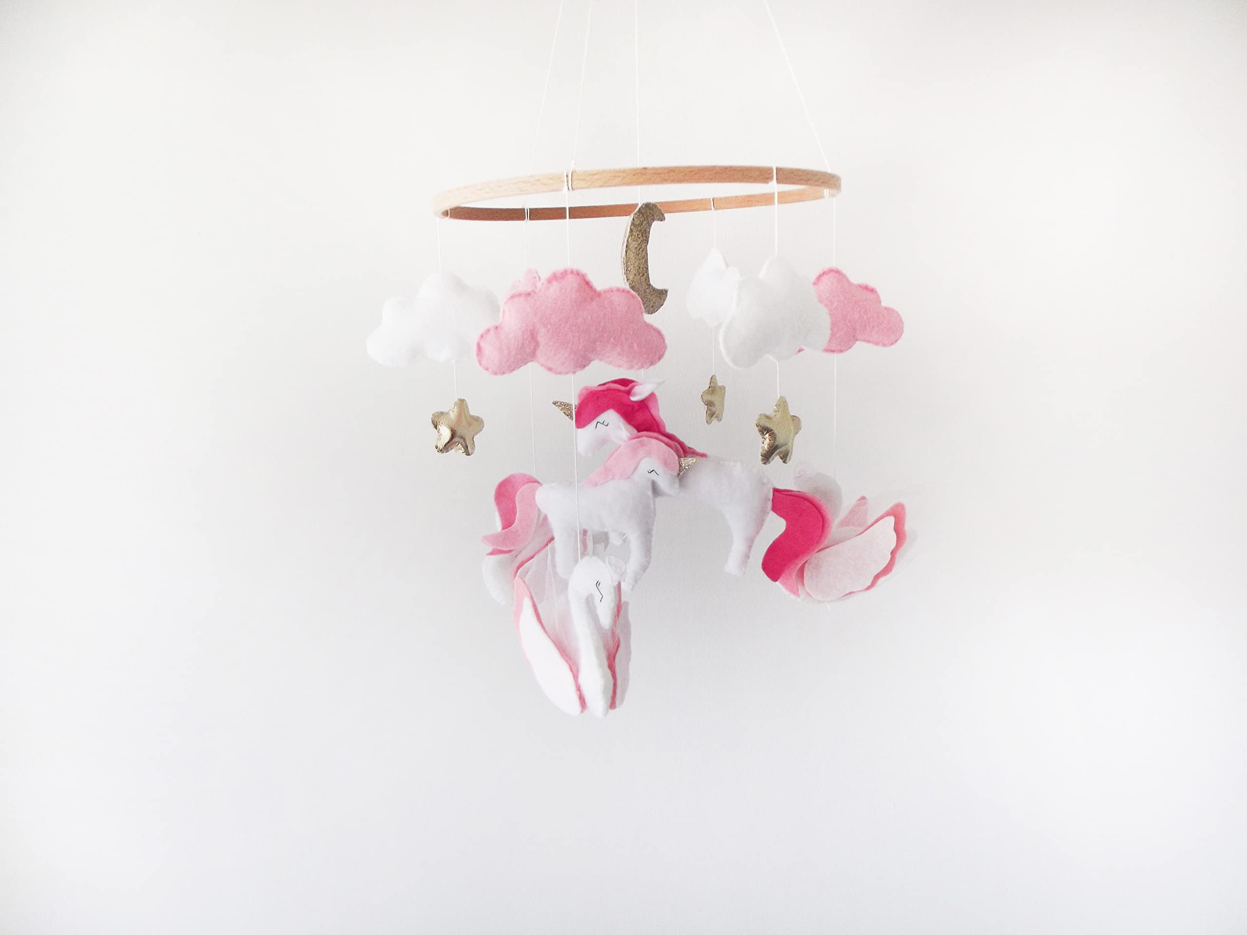 **Pink Swan Unicorn Baby Mobile for Nursery - Crib Mobile with Clouds & Stars - Perfect Baby Shower Gift for Girls, Newborns & Toddlers (Ideal for Bedroom Decor & Soothing Baby to Sleep)**
