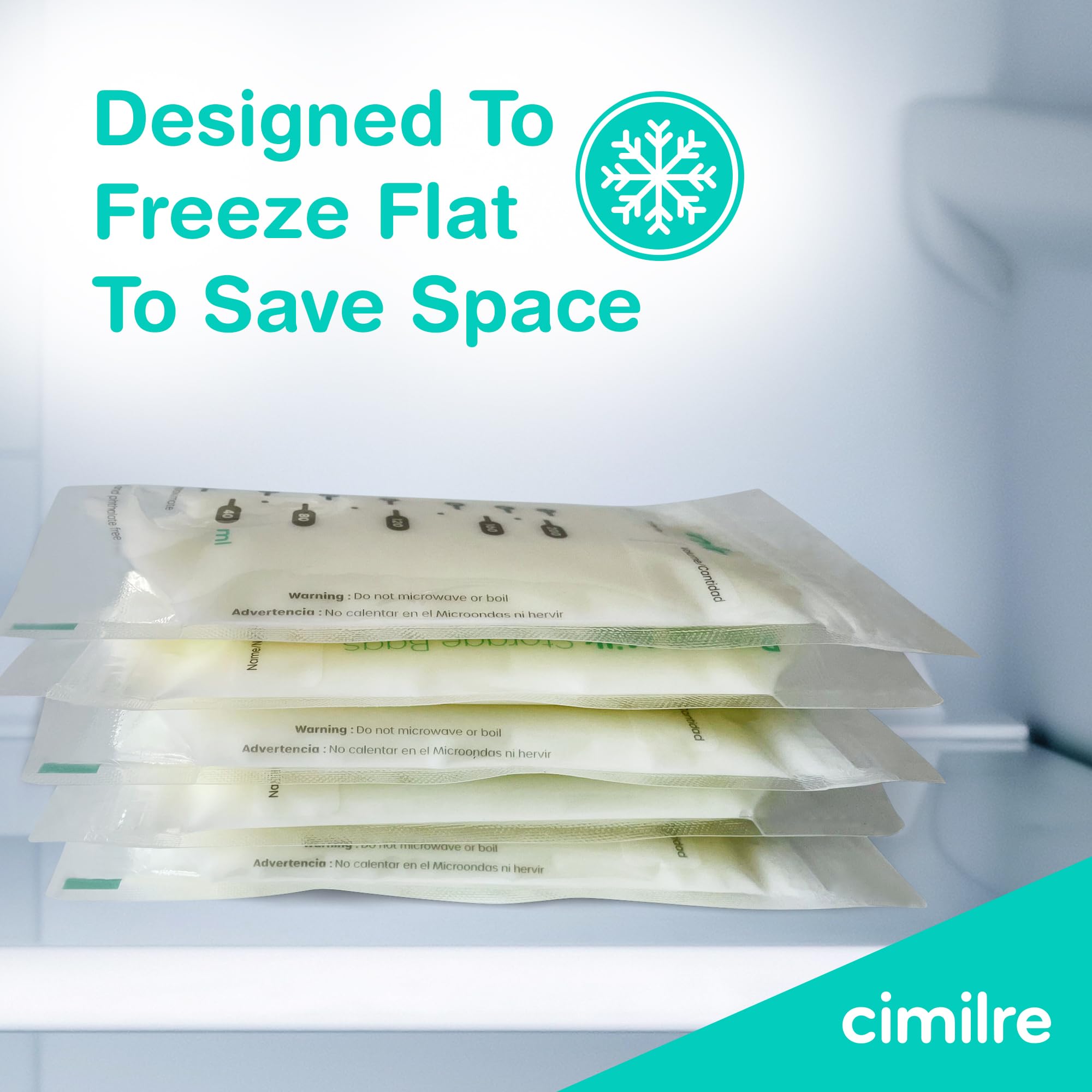 Cimilre Breast Milk Storage Bags - 100 Pack (7 oz) Leak-Proof, BPA-Free for Safe Breastmilk Storage - Freeze Flat or Stand Upright - Perfect for Pumping, Travel & Long-Term Freezing