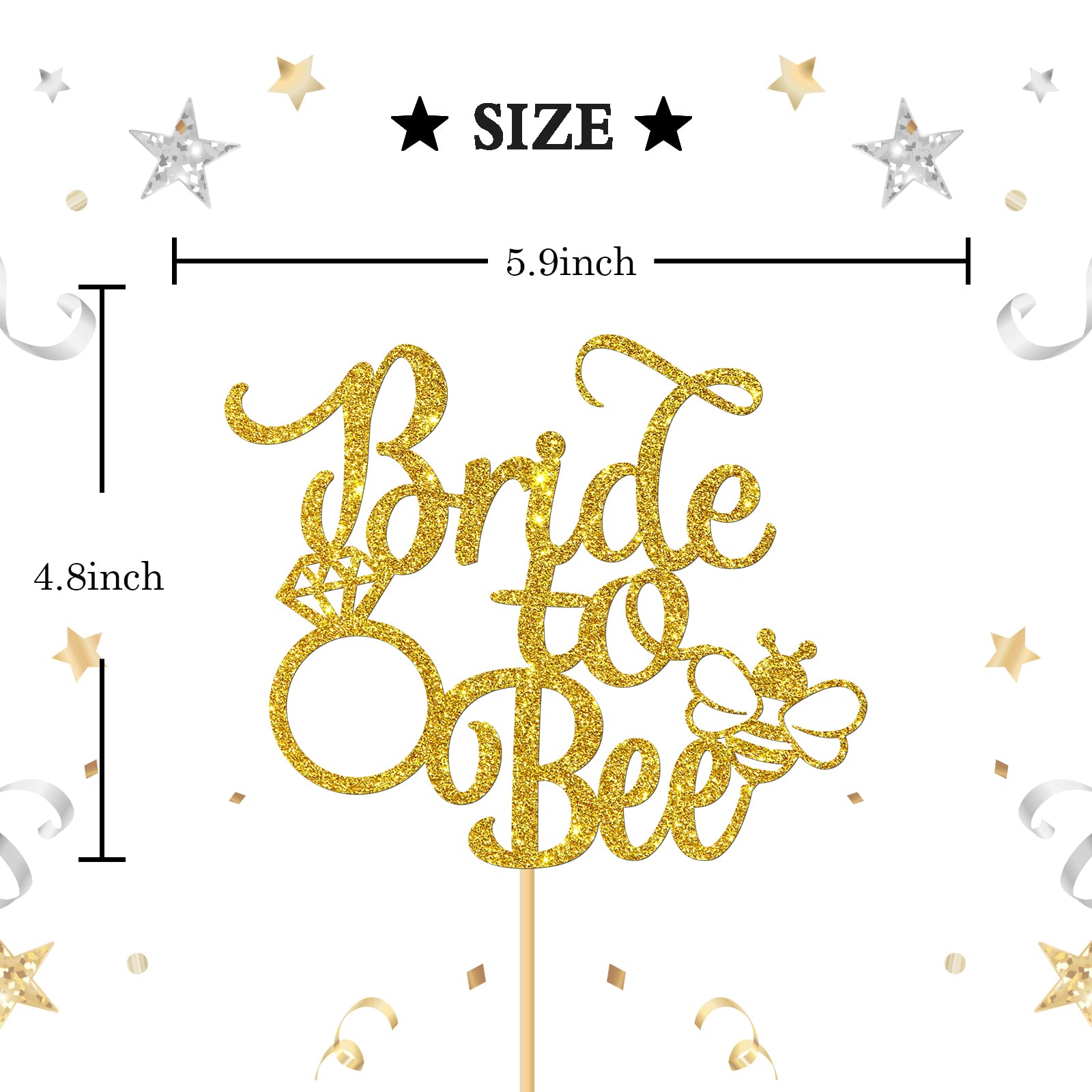 INNORU Bumble Bee Cake Topper for Wedding - Gold Glitter Bride to Bee Decorations for Bridal Shower, Hen Party & Wedding Reception (Bee Theme Party Supplies)