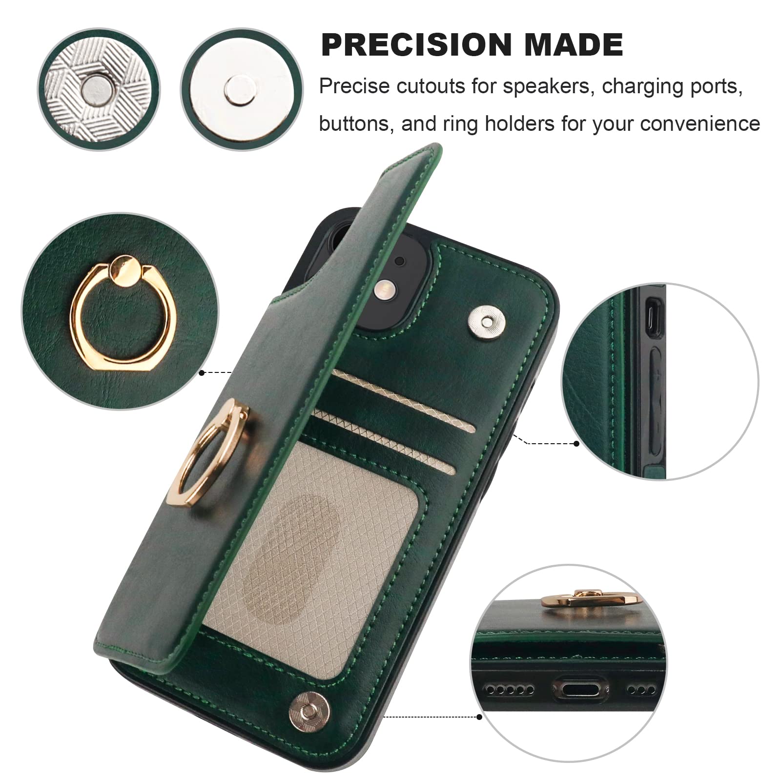 Premium 360° Rotating Ring Kickstand Wallet Case for iPhone 12/12 Pro (6.1