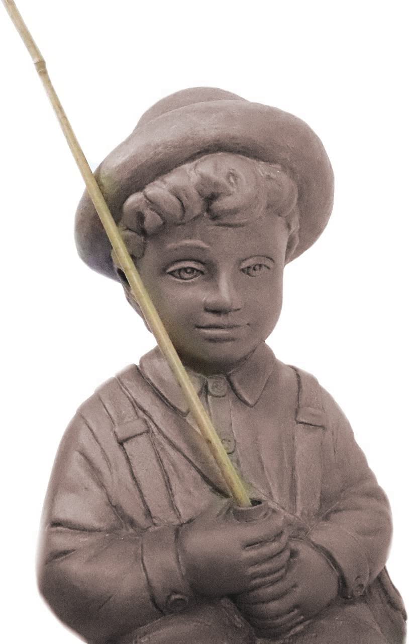 Massarelli's Fishing Boy Cast Stone Statue - Life-Size Outdoor Sculpture with Classic Iron Finish - Durable Garden & Pond Decor - Perfect Gift for Fishermen & Outdoor Enthusiasts - Ideal for Backyard, Patio, and Water Feature Landscaping