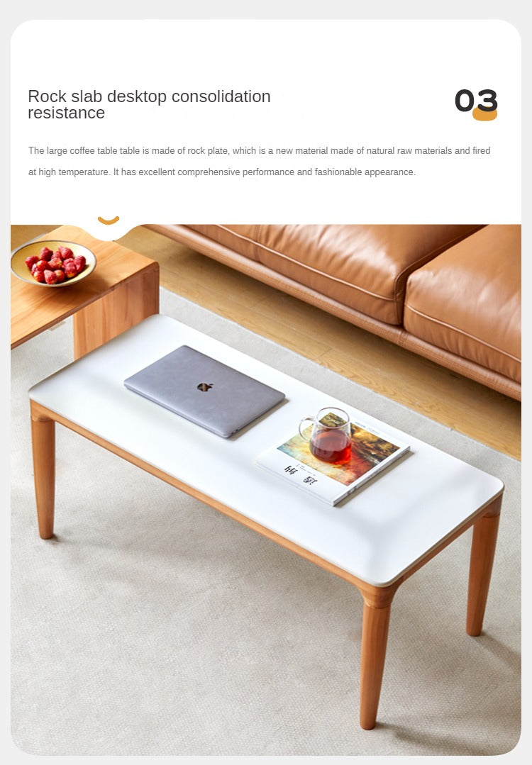 Modern Pine Solid Wood Coffee Table with Rock Plate Design - Stylish and Durable Living Room Furniture for Home Decor