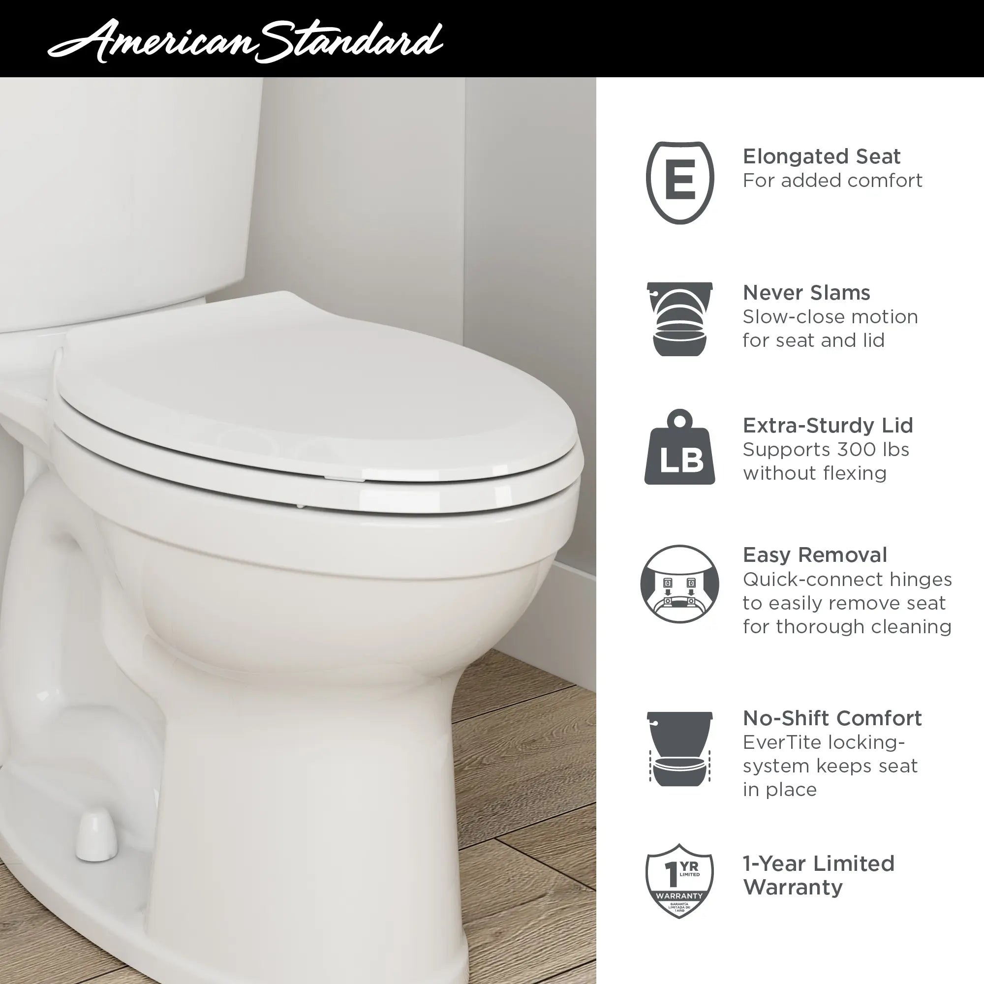 Champion® Slow Close & Easy Lift Elongated Toilet Seat - Soft Close Hinges, Easy Removal for Cleaning, Perfect for Modern Bathrooms & Home Renovations