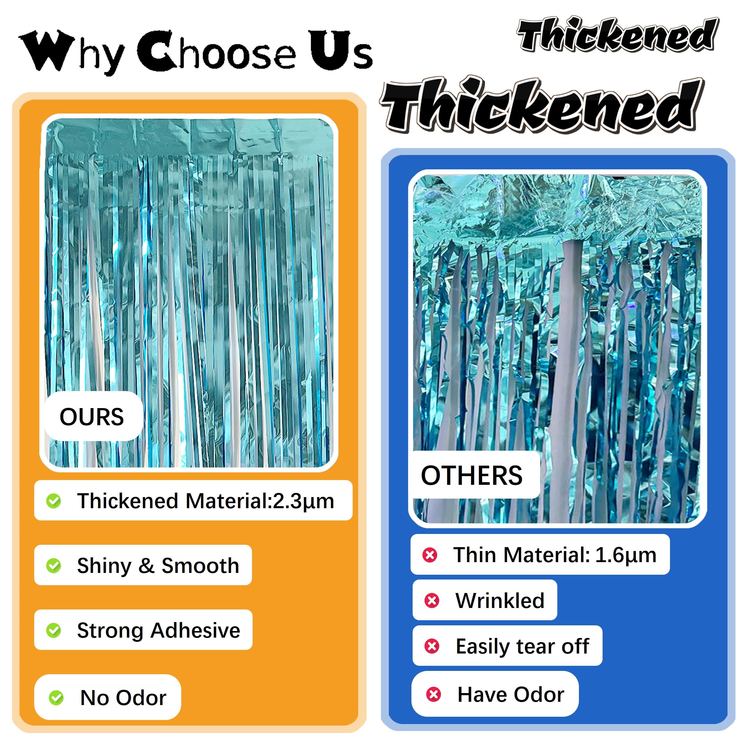 2PC Teal Blue Streamers Party Decorations - Blue Tinsel Foil Fringe Backdrop for Birthday, Frozen, Under The Sea, Ocean, Bachelorette & Easter Party Decor - Perfect for Doorways, Walls & Photo Booths