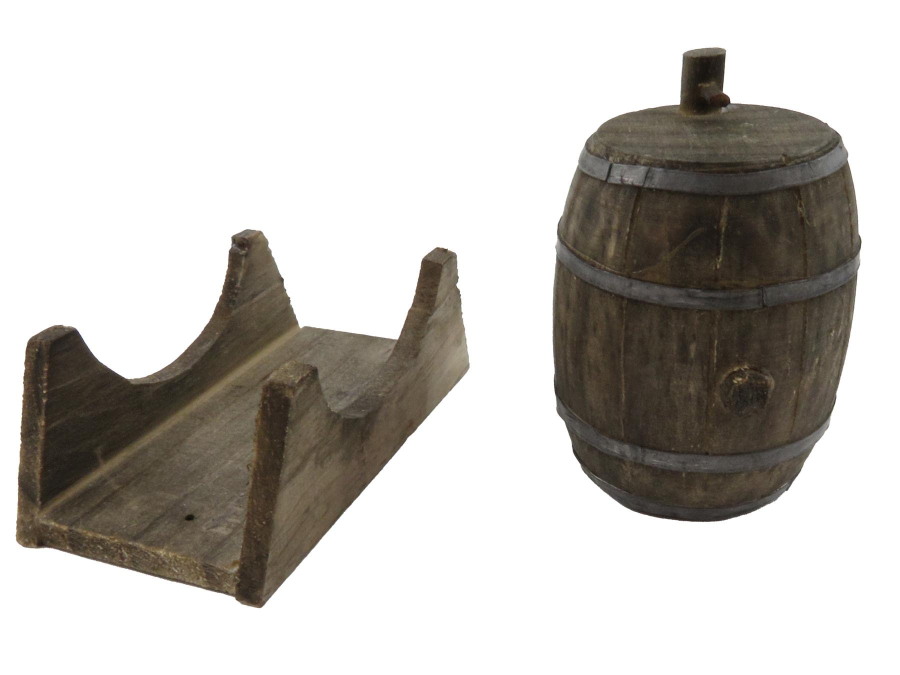 Melody Jane Dollhouse Accessories - Western Farm Bar Pub Miniature Beer Barrel & Whiskey Keg on Base for Dolls Houses | Perfect for Camping Scenes, Western Themed Displays & Miniature Collectors