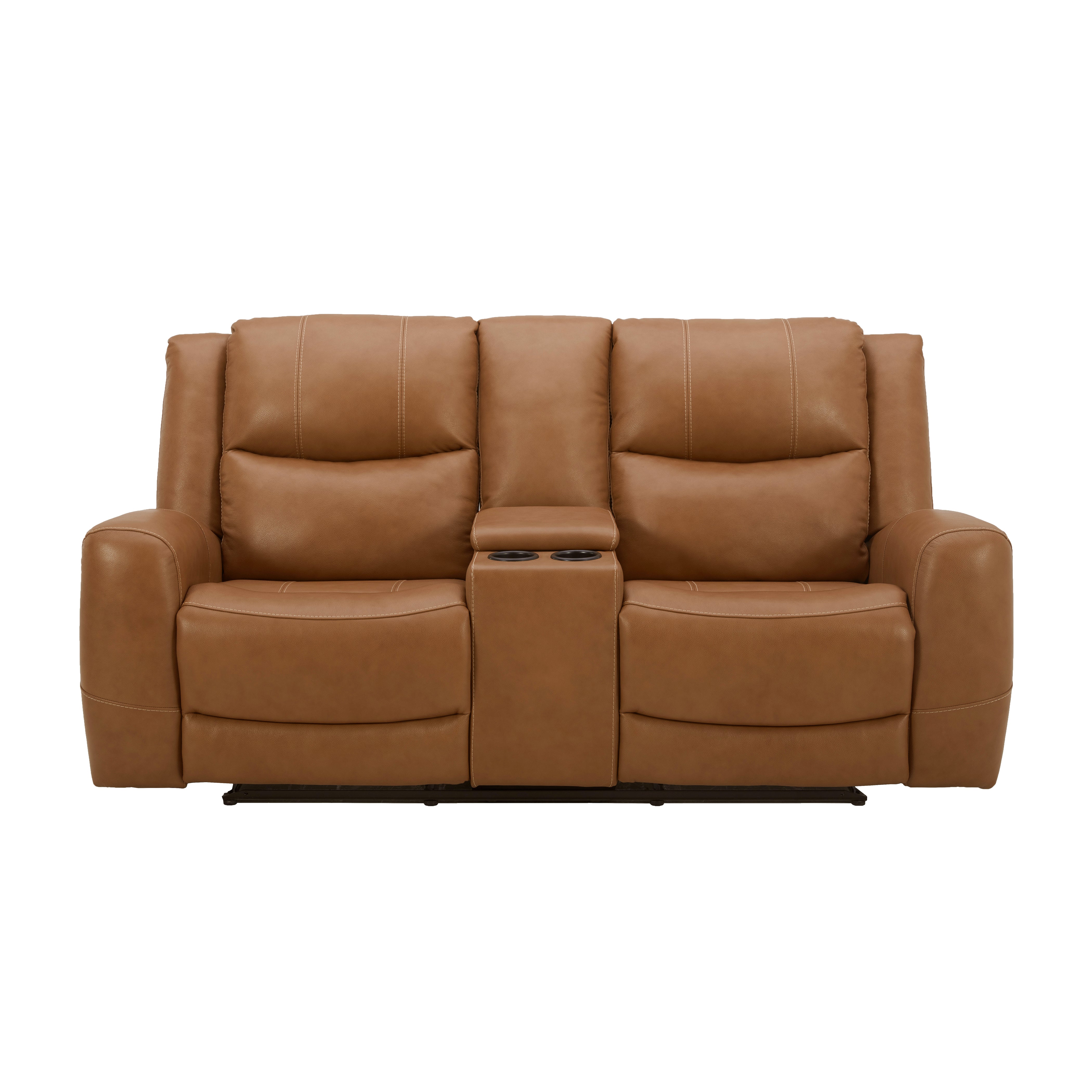 Roundhill Furniture Cozura Genuine Leather Power Reclining Loveseat with Console - Dual Motor, USB Charging & Cup Holders - Perfect for Living Room, Home Theater & Family Gatherings