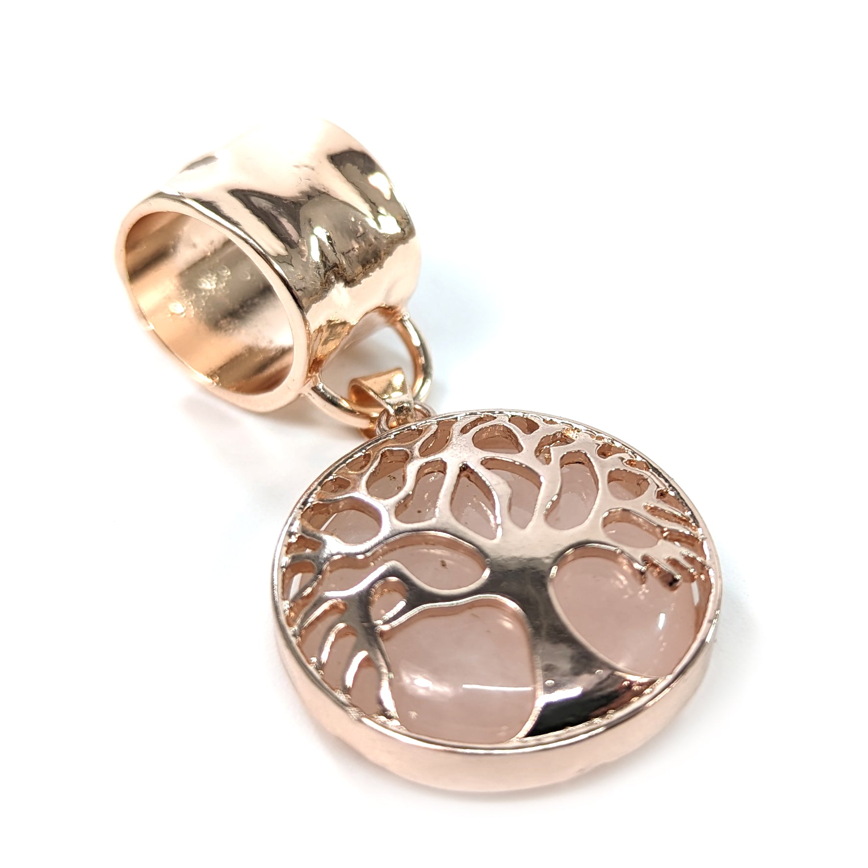 Rose Gold Scarf Jewelry with Rose Quartz Tree of Life Pendant - Elegant Women's Fashion Accessory for Gifts, Weddings & Special Occasions