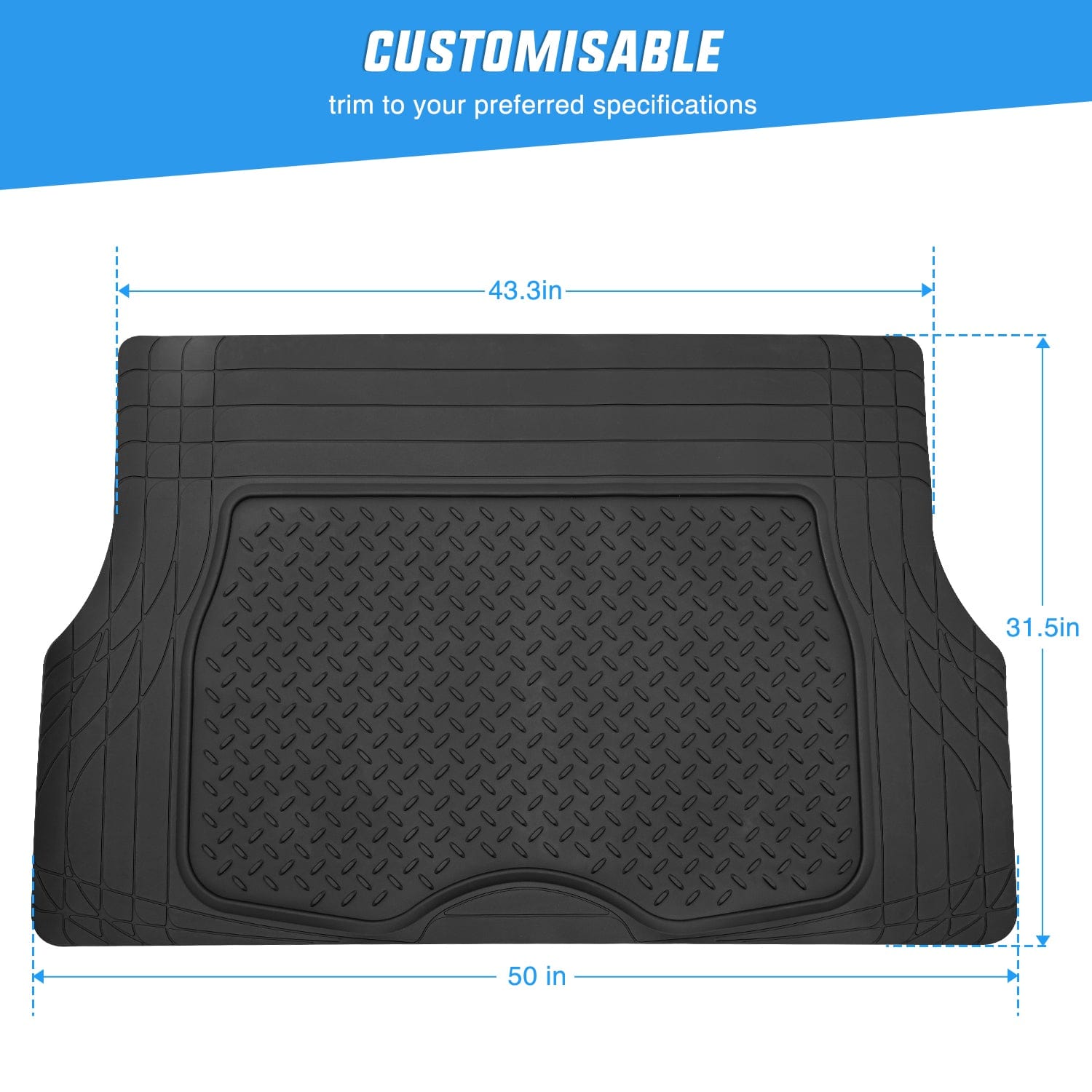 50x31 Inch Universal Rubber Cargo Mat - Custom Trim Fit for Most Trucks, SUVs & Vehicles | Heavy Duty Protection for Pets, Gear & Work Equipment