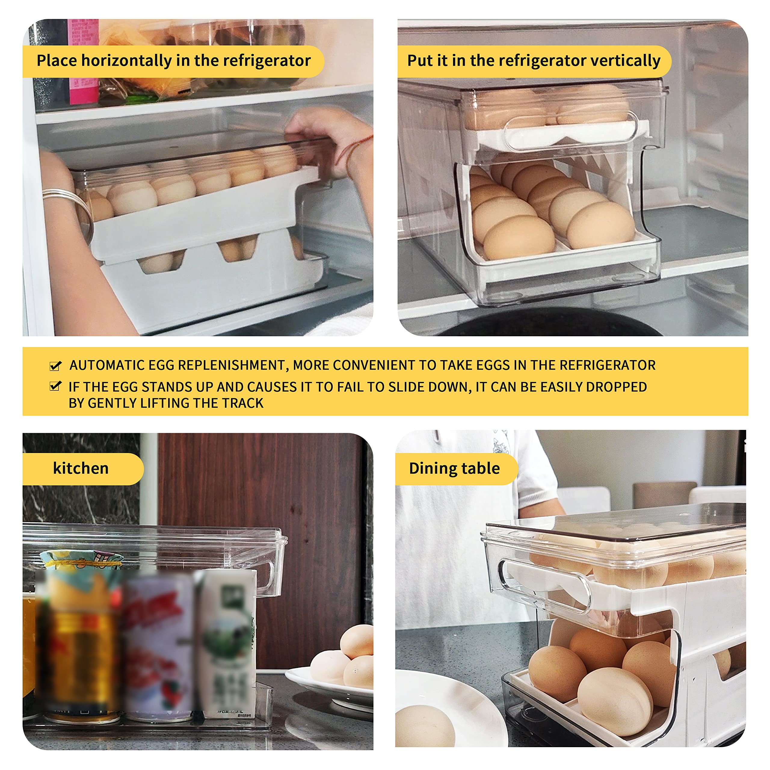 24-Count Automatic Rolling Egg Dispenser for Refrigerator - White Fridge Egg Storage Container Organizer | Perfect for Kitchen Pantry Organization & Fresh Egg Rotation System