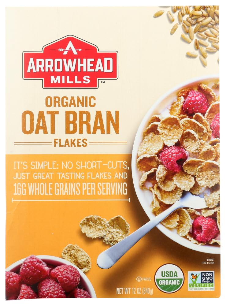 Arrowhead Mills Organic Oat Bran Flake Blend Cereal - 12 Oz (Pack of 12) | High Fiber Breakfast Cereal | Healthy Morning Meal & Snack for Adults & Kids | Non-GMO, Gluten-Free | Perfect for Smoothie Bowls, Yogurt Toppings & On-the-Go Snacking