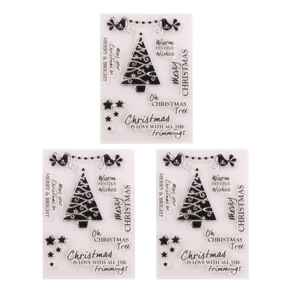 EXCEART 3-Piece Christmas Silicone Stamp Set - Clear Christmas Tree Letter Transparent Rubber Seal for DIY Scrapbooking, Photo Albums, Journals & Holiday Card Making | Perfect for Christmas Crafts, Gift Wrapping & Home Decor