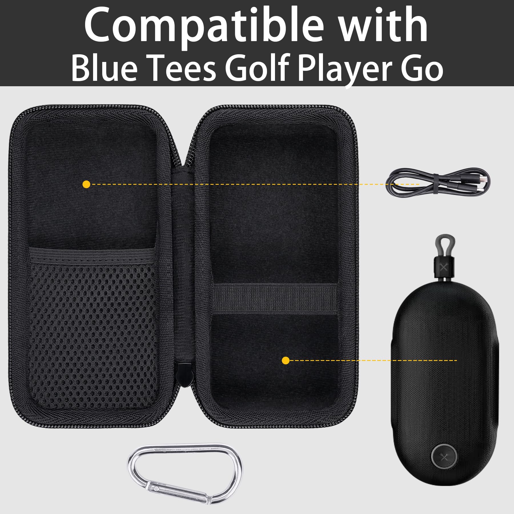 CO2CREA Hard Protective Case for Blue Tees Golf Player Go GPS Speaker - Durable Travel Carrying Case with Carabiner Clip | Perfect for Golf, Travel, Outdoor Activities & Electronic Accessories Storage