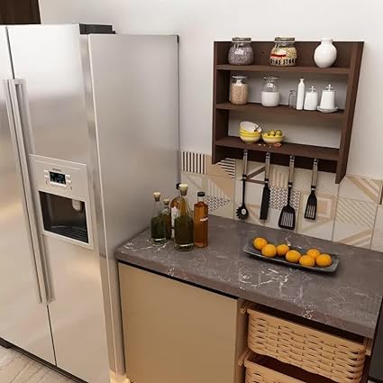 VOLDMART Wooden Kitchen Storage Rack - 3-Tier Organizer Shelf for Spices, Utensils & Cookware - Space Saving Kitchen Storage Solution for Pantry, Countertop or Cabinet