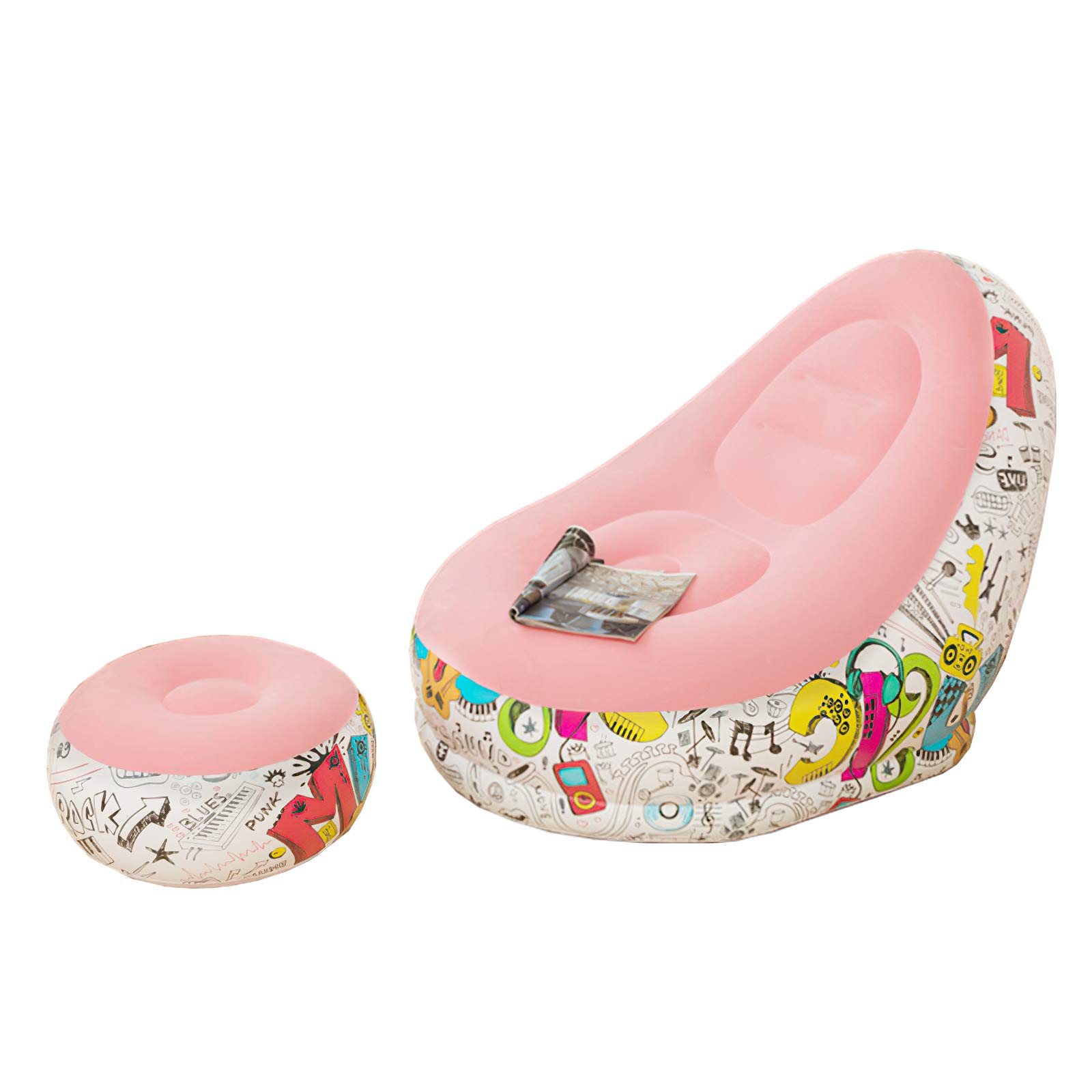 SOONHUA Inflatable Lounge Chair with Footrest - Flocking Lazy Sofa Set for Home, Office, Camping - Perfect for Indoor Relaxation, Outdoor Picnics & Beach Lounging