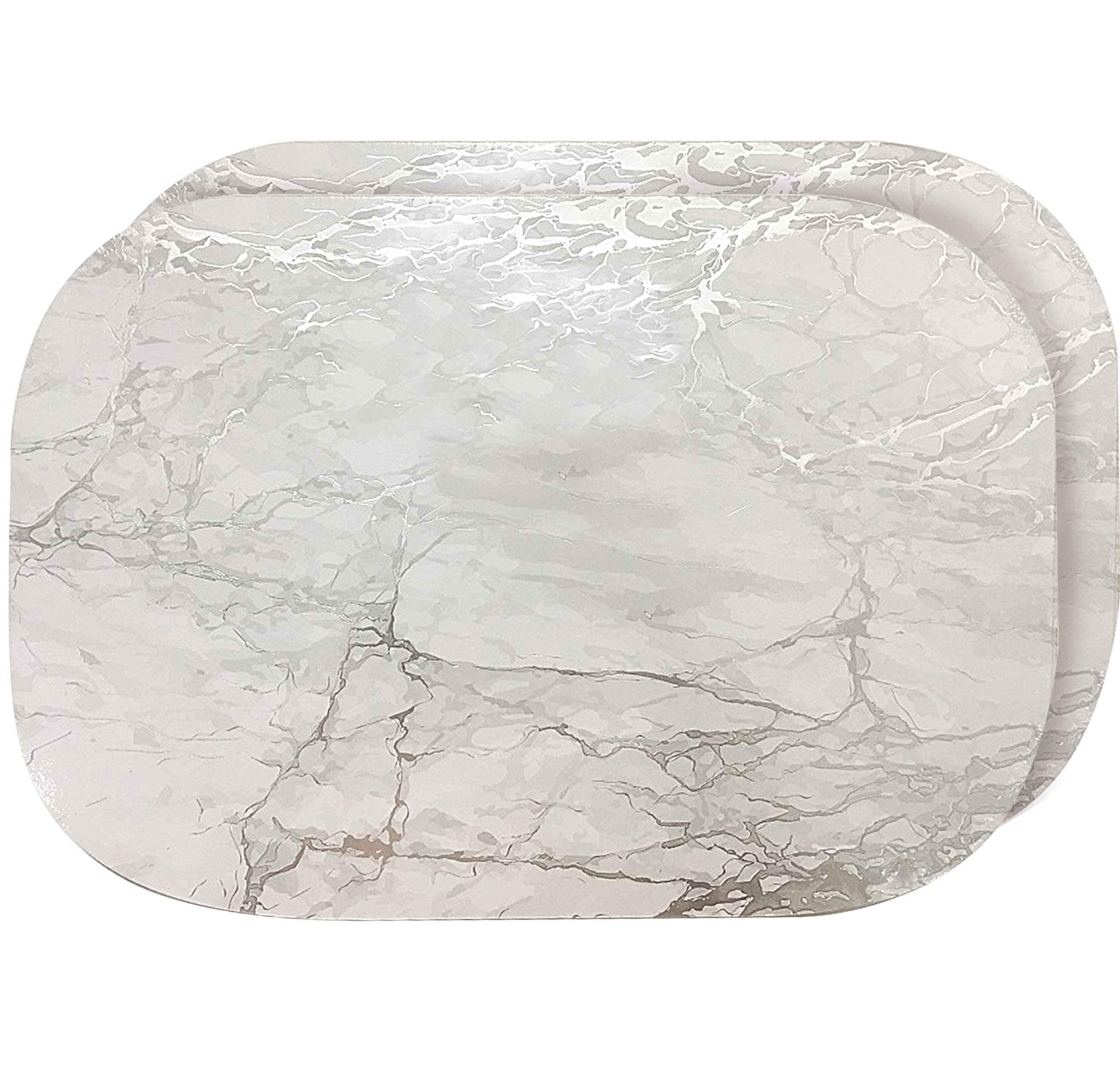 Elegant Silver Marble Cork Placemats Set of 2 - Heat Resistant, Non-Slip, Easy Clean Round & Rectangle Dining Placemats 12