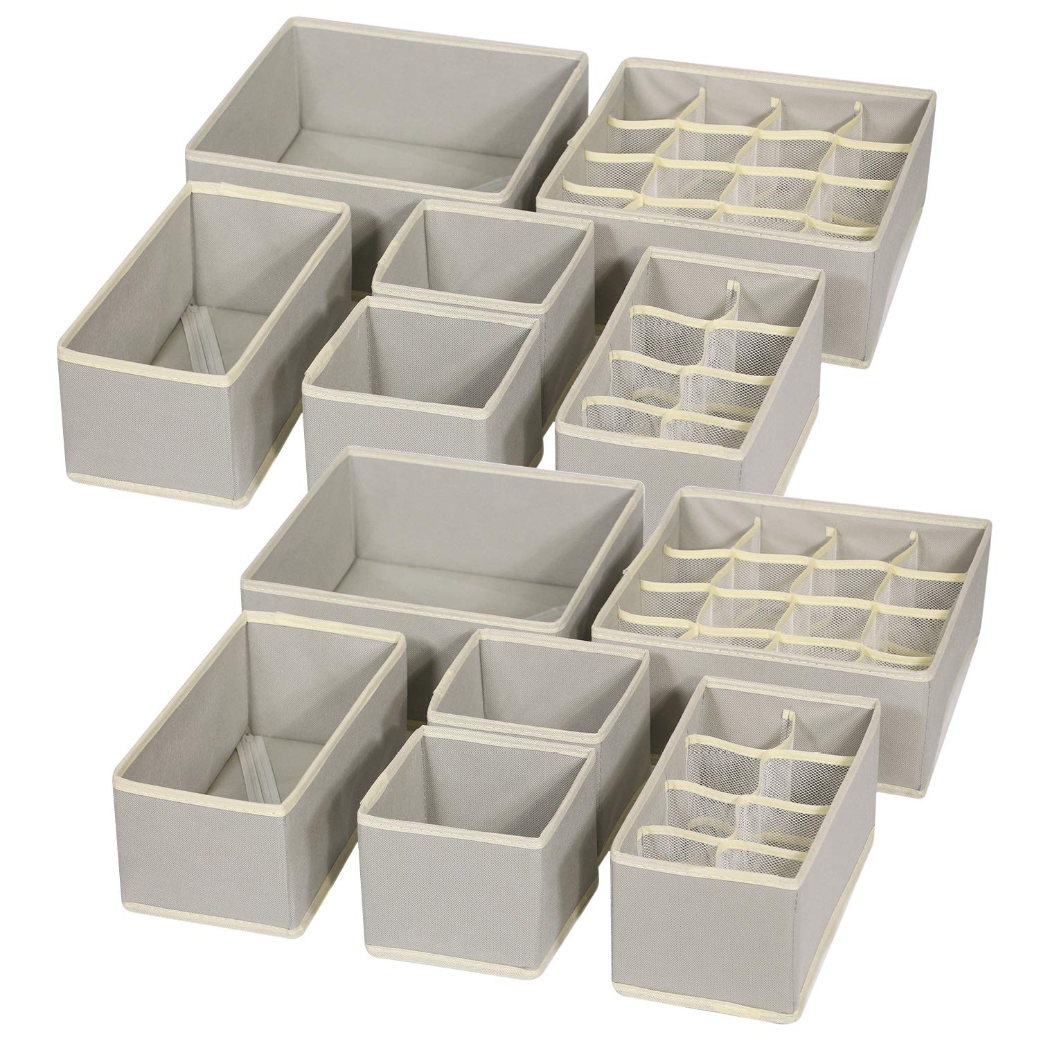 12 Pack Foldable Fabric Drawer Organizers - Closet Storage Box Dividers for Underwear, Bras, Socks & Baby Clothes | Gray Dresser Organizer Cubes for Nursery, Bedroom & Bathroom Organization