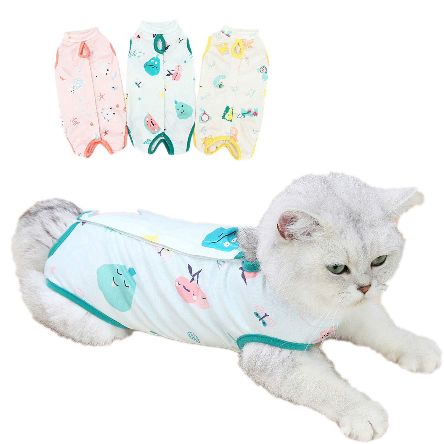 Post-Surgery Cat Recovery Suit for Abdominal Wounds & Skin Conditions | Soft E-Collar Alternative to Prevent Licking | Breathable Pet Surgical Suit for Cats & Small Dogs (Watermelon Green, Size M 3.3-5.5LB) | Ideal for Spay/Neuter Recovery & Wound Healing