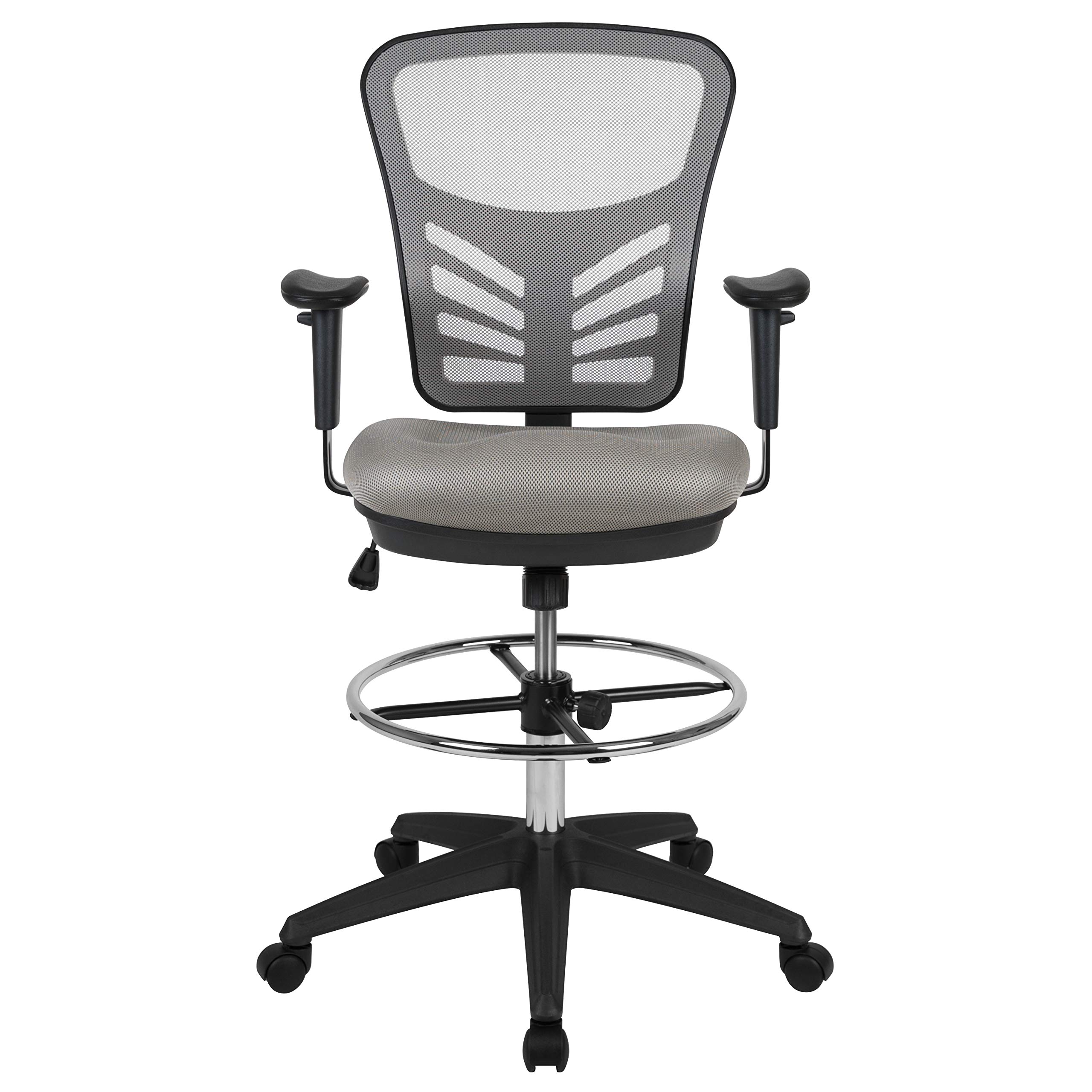 Flash Furniture Tyler Mid-Back Ergonomic Mesh Drafting Chair - Adjustable Arms, Chrome Foot Ring & Black Frame - Perfect for Office, Home Studio & Architectural Workstations