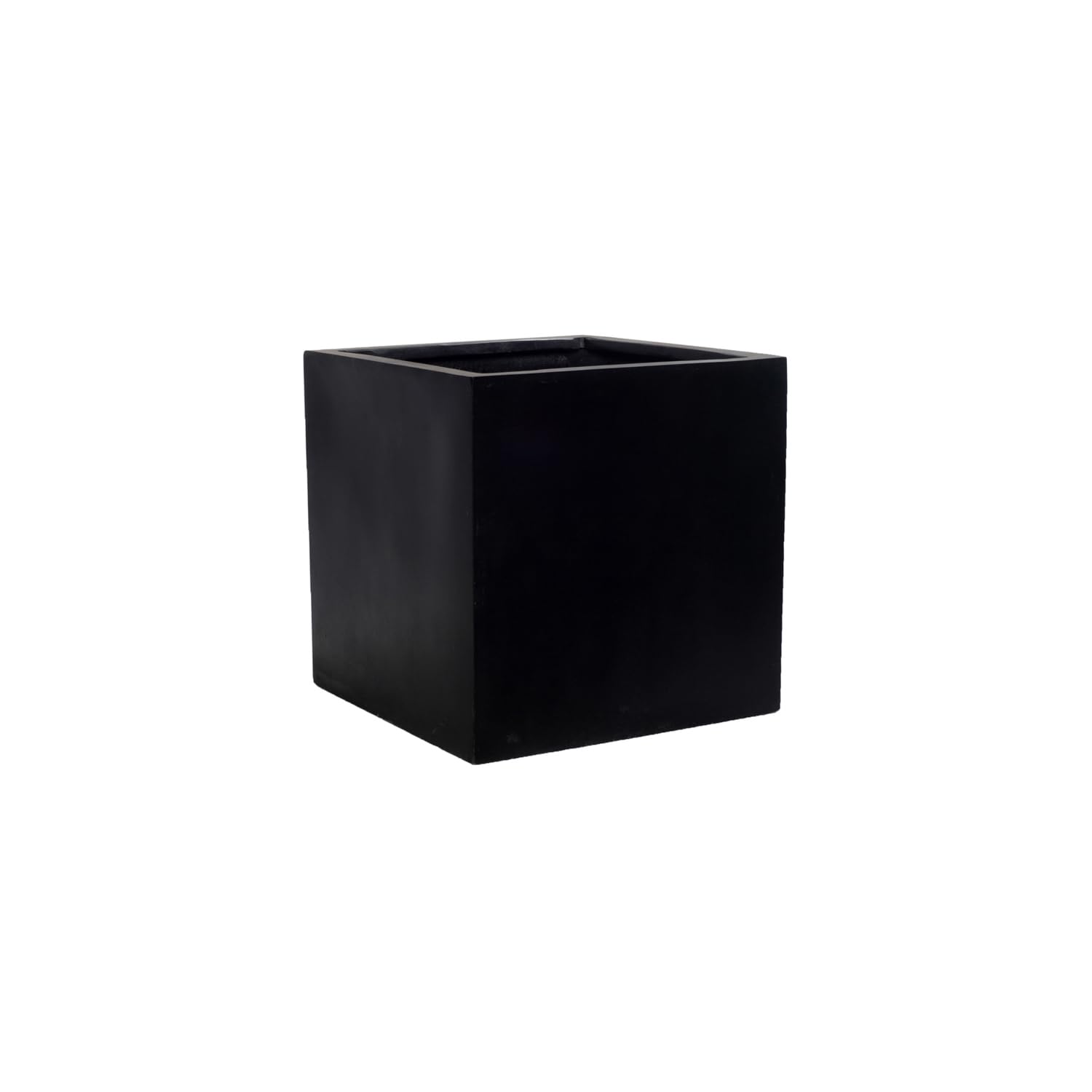Modern Black Fiberstone Cube Planter 12x12x12 Inch - Elegant Indoor Outdoor Garden Decor - Weather Resistant for Patio, Balcony & Home Office