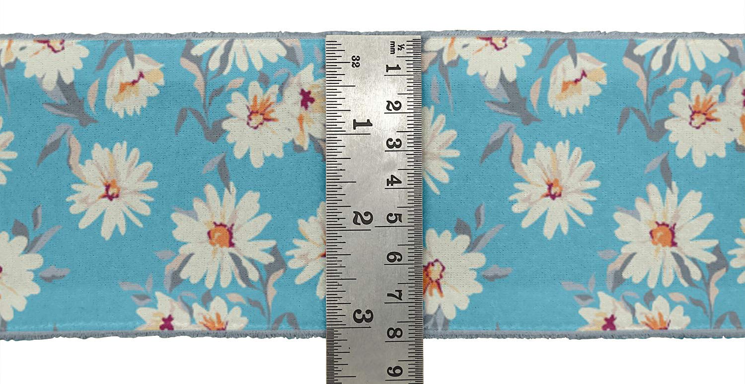 Blue Leaves & Floral Printed Velvet Ribbon Trim - 9 Yards, 2 Inches Wide - Premium Craft Lace for Sewing, DIY Projects, Gift Wrapping & Home Decor