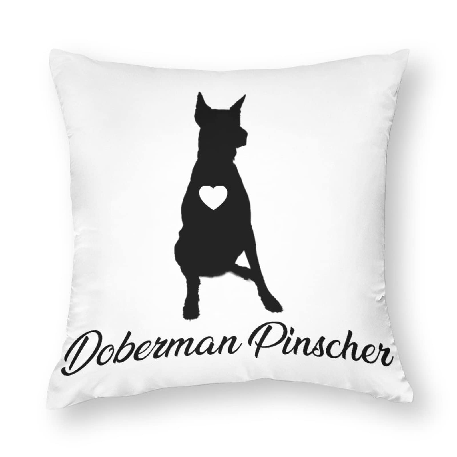 Doberman Pinscher Dog Silhouette Throw Pillow Cover 14x14 Inch - Cotton Linen Square Decorative Cushion Case for Sofa, Couch, Chair & Bed - Perfect for Dog Lovers Home Decor & Living Room Accent