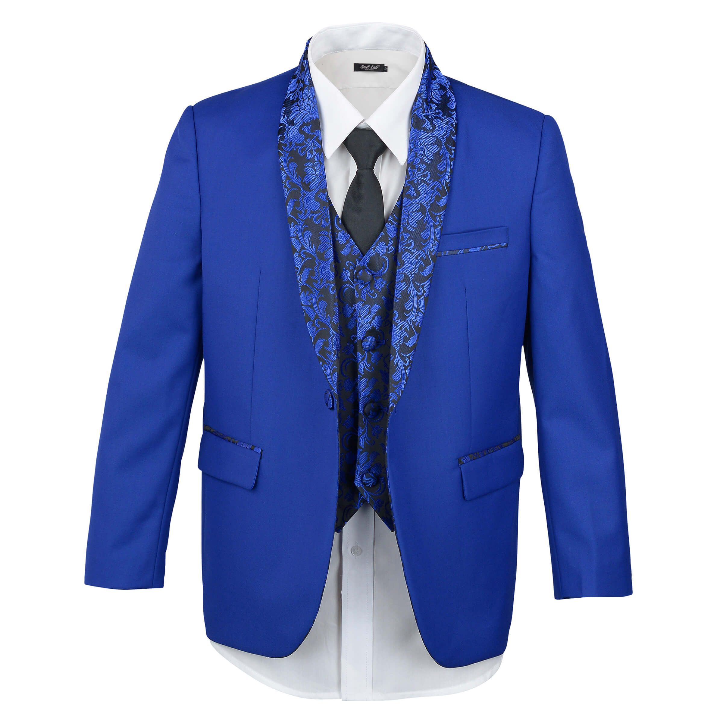 Royal Blue Boys Tuxedo with Embroidery Shawl Lapel - Formal Suit for Weddings, Prom, and Special Occasions