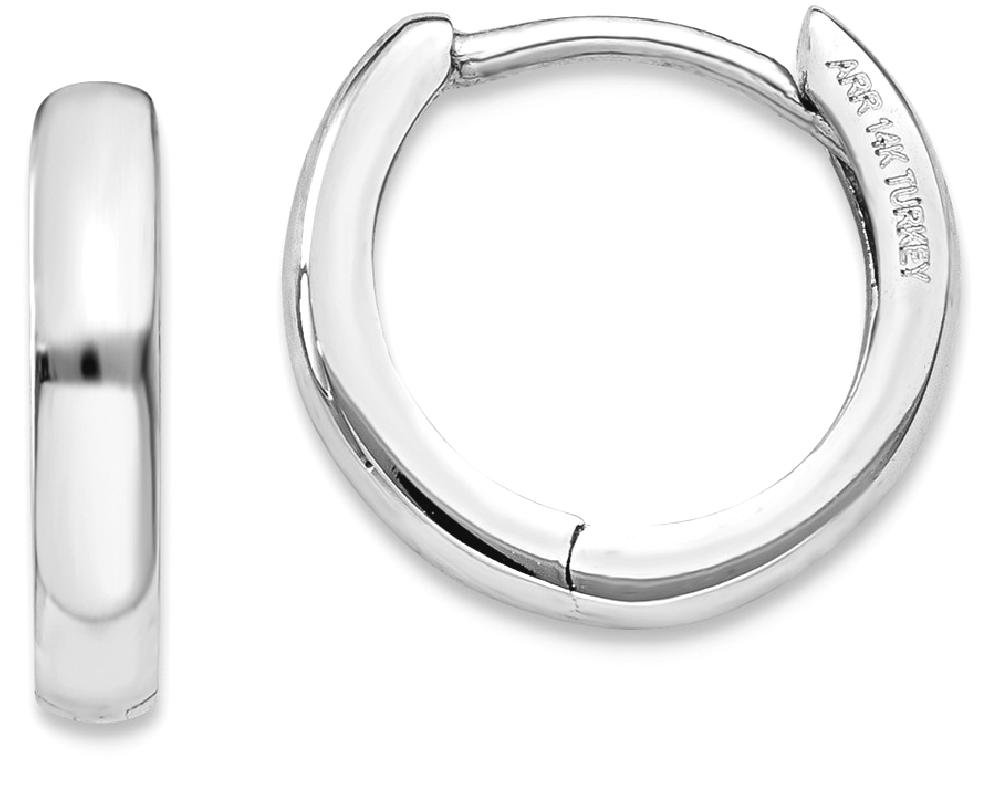 14K Solid White Gold Small Mini Hoop Huggie Earrings for Women - Round Hinged Hoops for Everyday Wear & Special Occasions