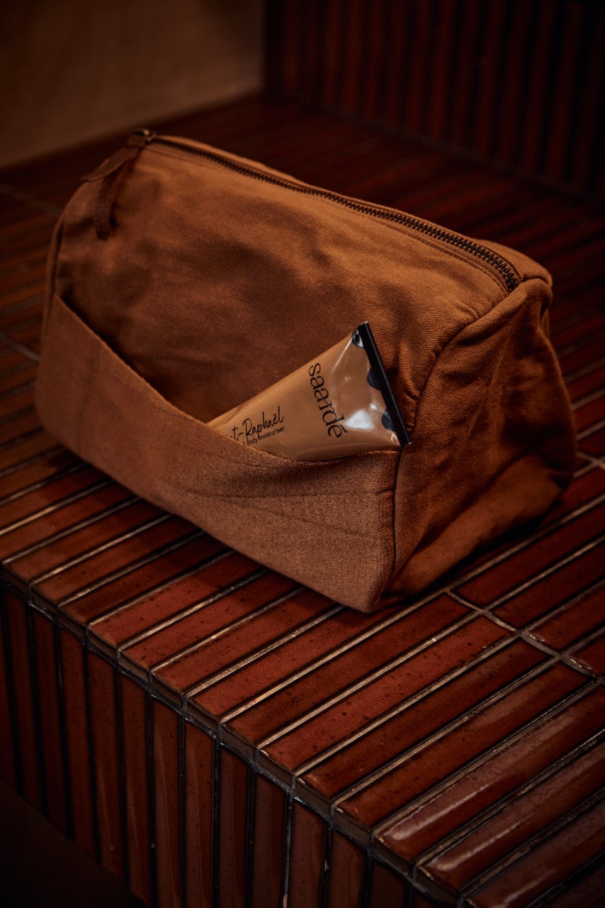 Journey Toiletry Canvas Bag in Terracotta - Waterproof Travel Cosmetic Organizer for Women & Men | Perfect for Camping, Gym, and Weekend Getaways