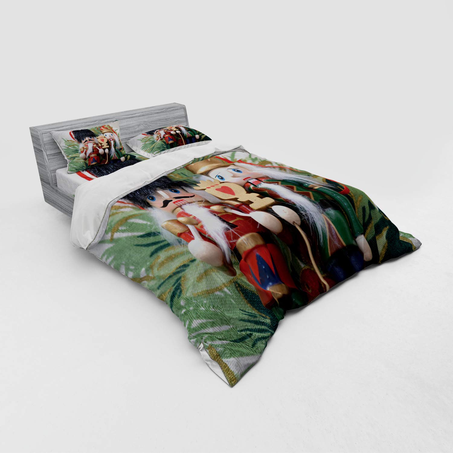 Lunarable Christmas Nutcracker Duvet Cover Set - 4 Piece Queen Size Bedding with Shams & Fitted Sheet - Festive Holiday Decor for Bedroom - Perfect for Christmas Themed Bedroom Decorations