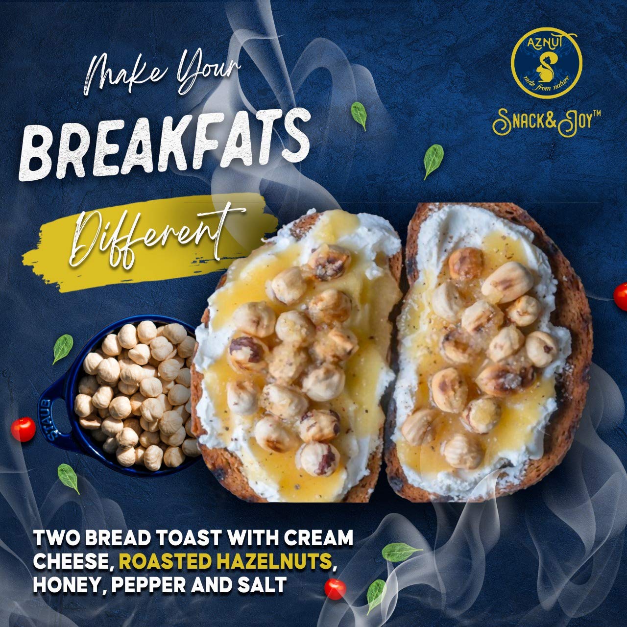 AZNUT Premium Roasted Unsalted Hazelnuts 3 LB - 100% Natural Non-GMO, Kosher Certified, No Salt, No Oil, Gluten Free, Keto-Friendly Snacks in Resealable Bag | Perfect for Baking, Healthy Snacking & Keto Diet