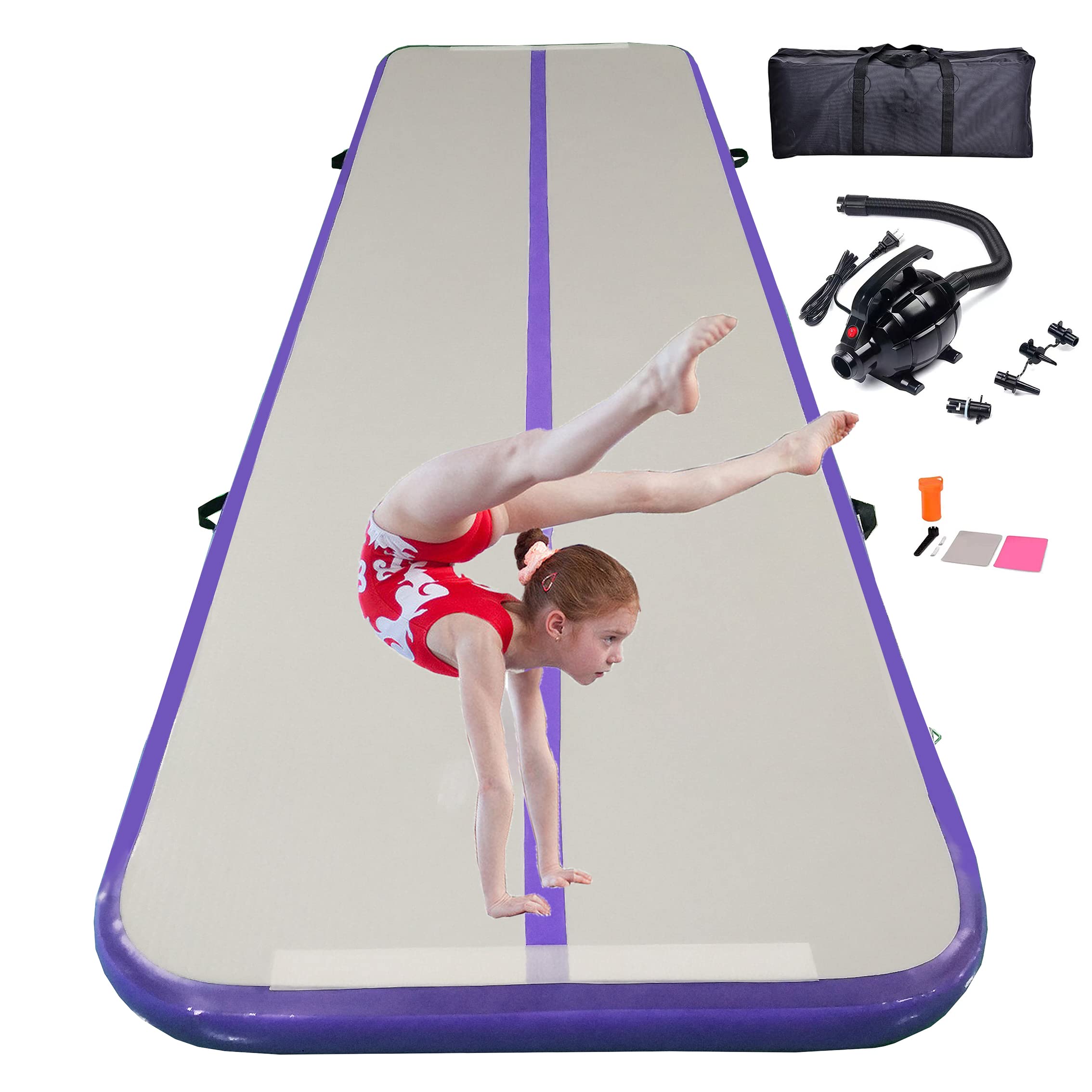 DOBESTS Inflatable Gymnastic Mat Air Track Tumbling Mat - 10ft/13ft/16ft/20ft, 4/8 Inch Thick - with Electric Air Pump - Perfect for Home Gymnastics, Cheerleading Practice, Tumbling Training & Kids Play Area