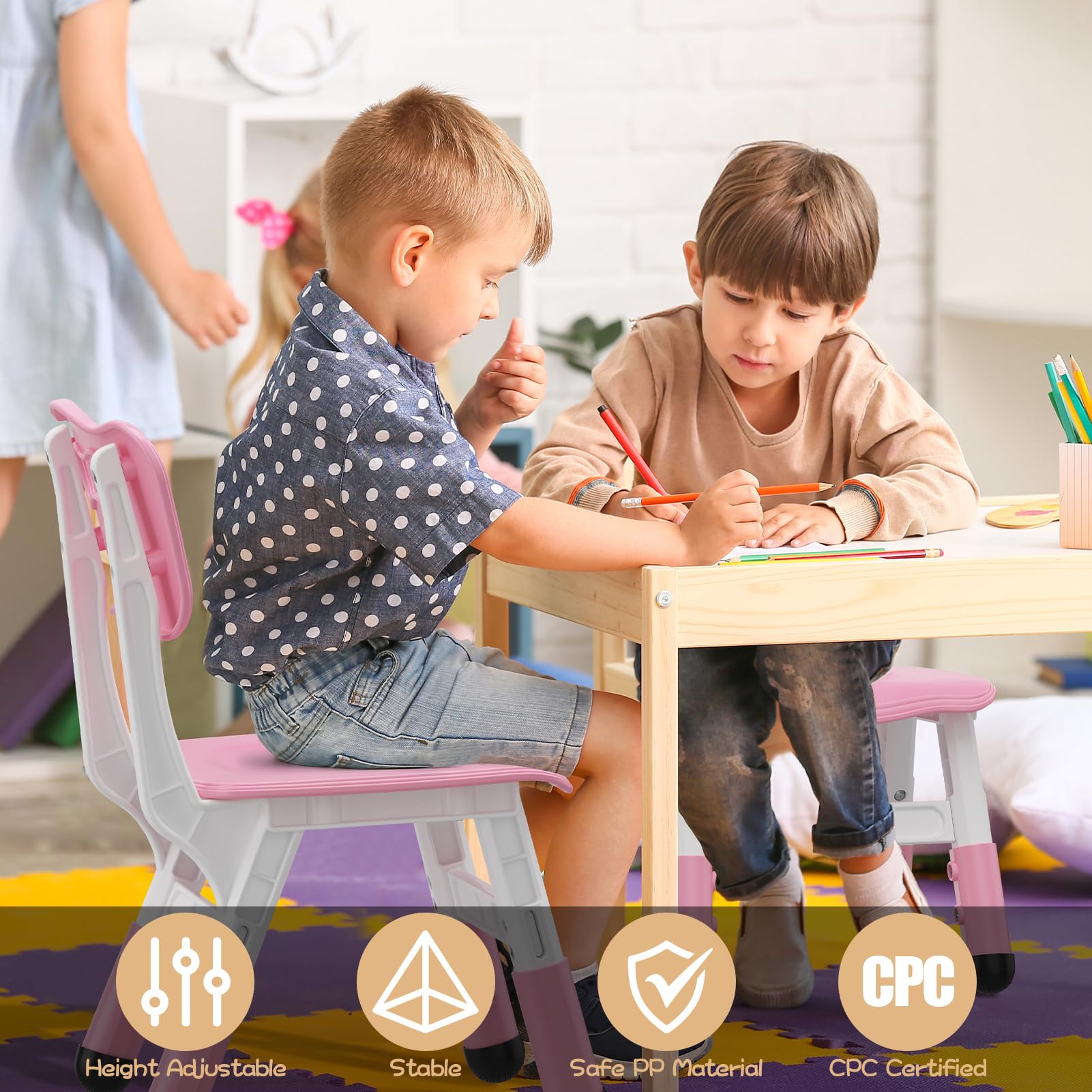 GAOMON Kids Chairs Set of 2 - 3-Level Height Adjustable Toddler Chairs for Boys & Girls Ages 2-6 - Durable Plastic Children's Chairs for Home, Classroom, Nursery & Indoor Use (Pink) - Perfect for Reading, Drawing & Playtime Activities