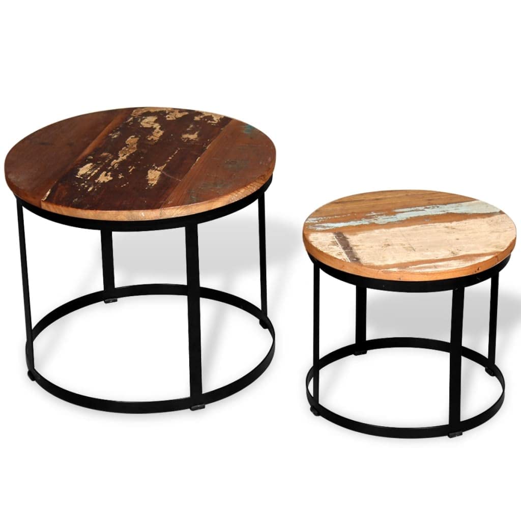 CHARMMA Nesting 2-Piece Round Coffee Table Set - Rustic Reclaimed Wood & Iron Frame - Easy Assembly Living Room Furniture - Perfect for Small Spaces, Apartments & Cozy Home Decor