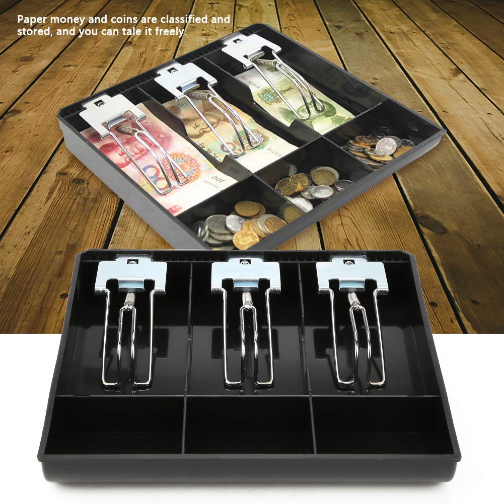 Black & White Cash Register Insert Tray - 3 Compartment Cash Drawer Replacement with Metal Clip for Retail Stores, Restaurants & Small Businesses | Organize Bills, Checks & Coins Efficiently