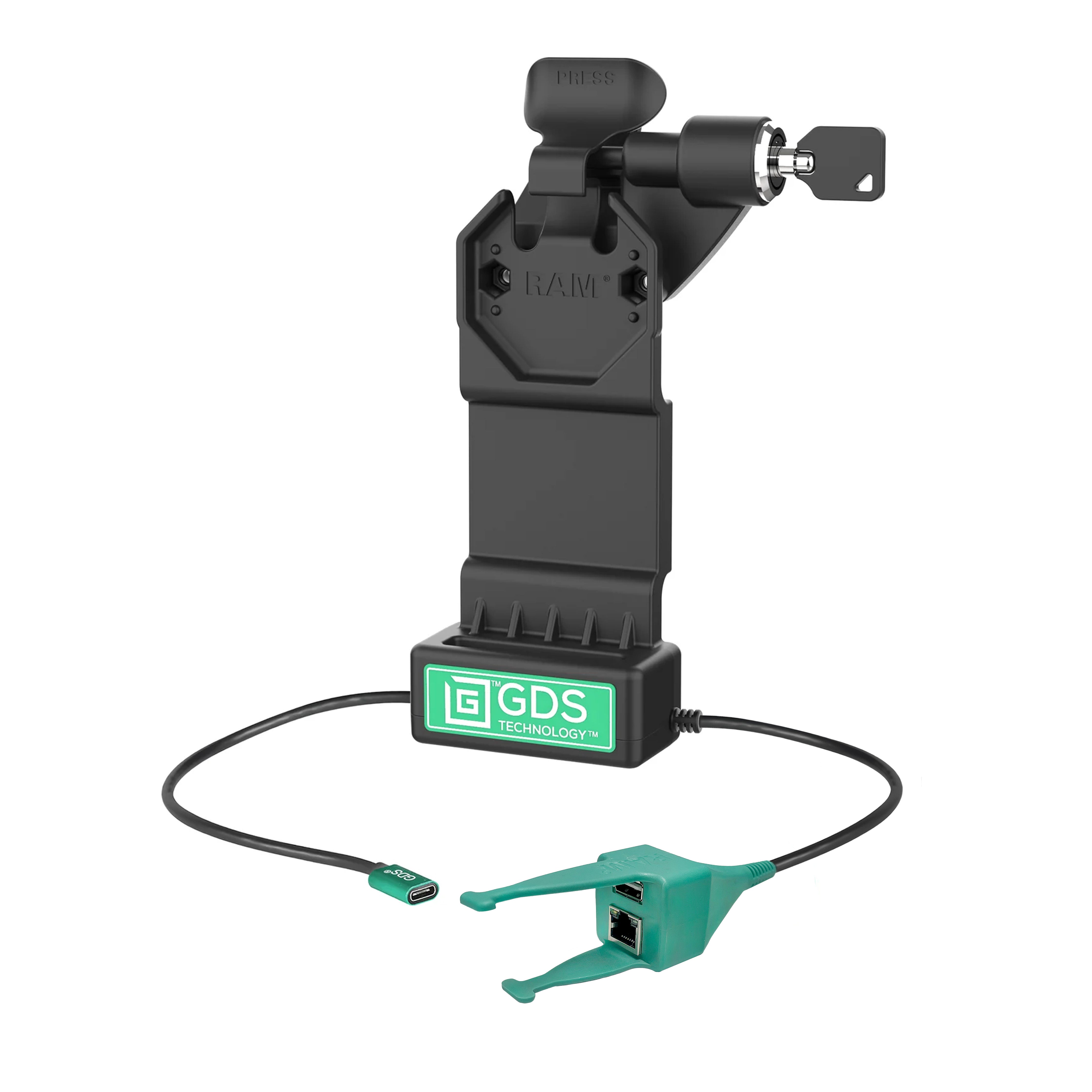 GDS® Uni Conn™ Right Locking Powered Dock with USB A & RJ45 Data Ports - Perfect for Laptop Workstations, Office Desks & Remote Work Setups (RAM GDS DOCKLR U1CP RJ45AU)