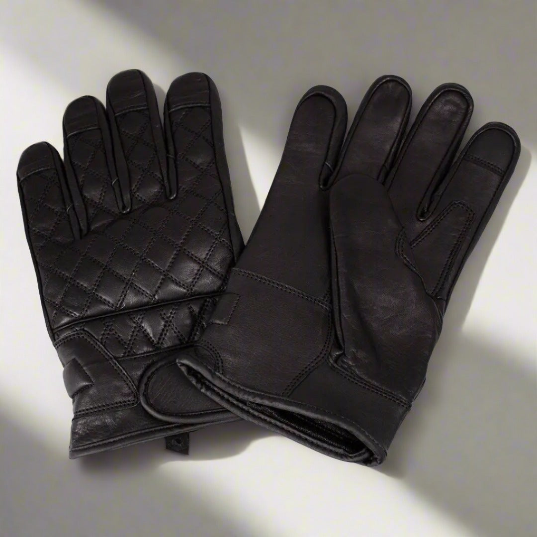 Premium Men's Leather Gloves with Diamond Stitch Design - Durable & Stylish for Motorcycle Riding, Winter Driving & Outdoor Activities