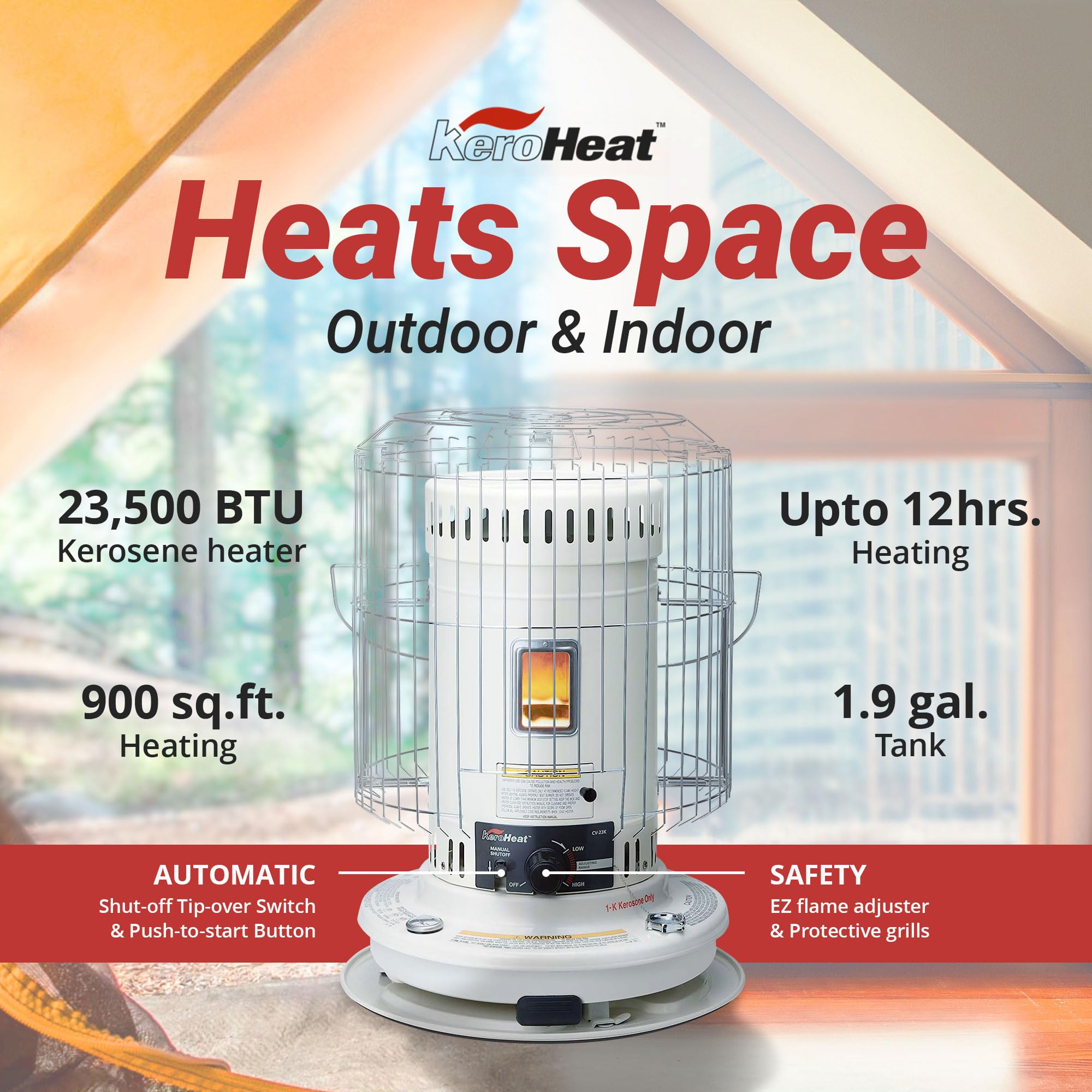Portable 23,500 BTU Kerosene Heater for Indoor & Outdoor Use - Sengoku White Space Heater for Garage, Workshop, Patio, and Camping